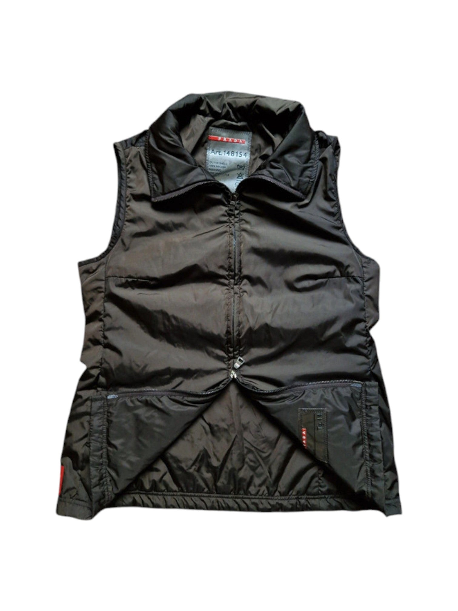 00s Prada Damen Shearlingjacke Mit Nylon Weste Linea Rossa Art. 148154 Braun TG 44 M