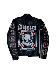 90s Biker Lederjacke Choppers Skull Schwarz XS-S