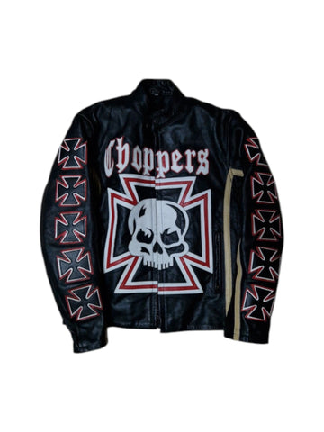 90s Biker Lederjacke Choppers Skull Schwarz XS-S