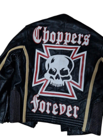 90s Biker Lederjacke Choppers Skull Schwarz XS-S