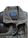 Ralph Lauren Purple Label Daunenweste Kaschmir Leder Applikation Lampo Zip Braun XL