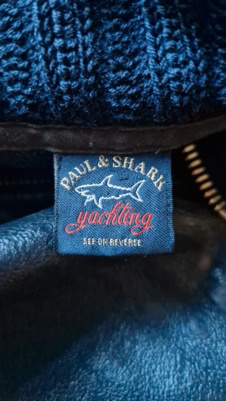 90s Paul & Shark Yachting Knit Sleeve Lederjacke Schurwolle Riri Zip Schwarz Dunkelblau