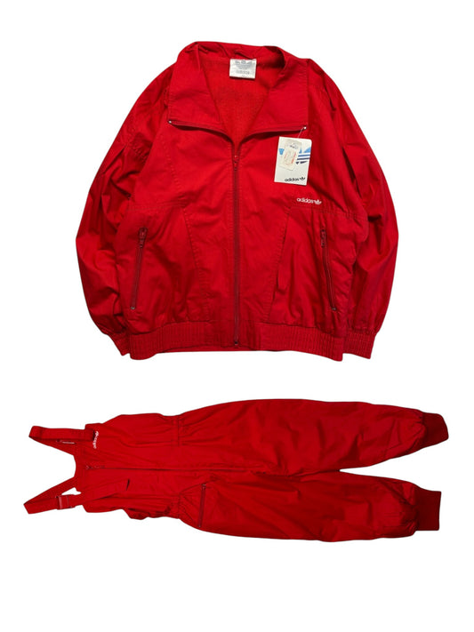 90s Adidas Damen Skianzug Deadstock Frottee Futter Monochrome Rot 38 XS
