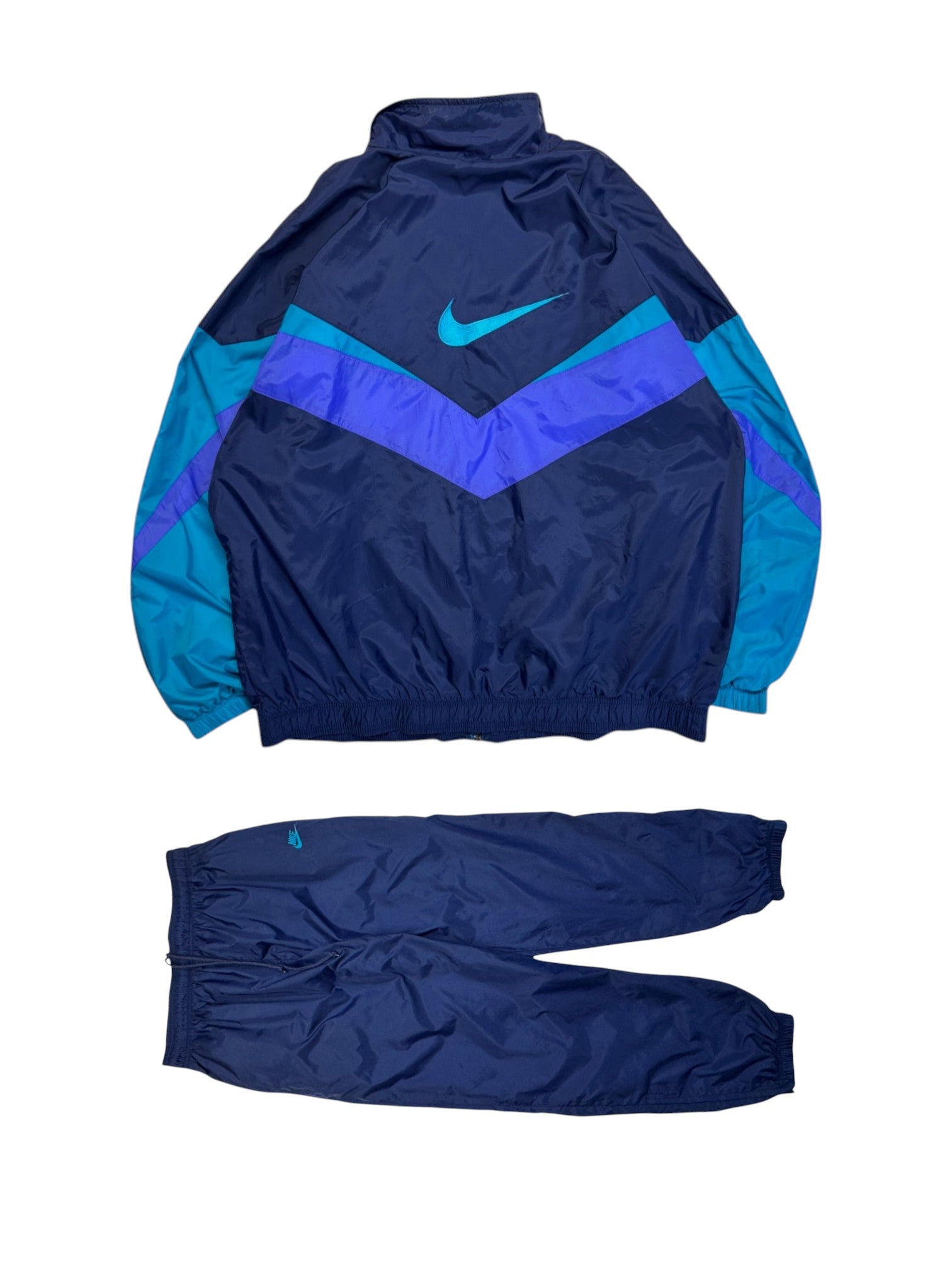90s Nike Nylon Sportanzug Big Swoosh Dunkelblau Grün XL