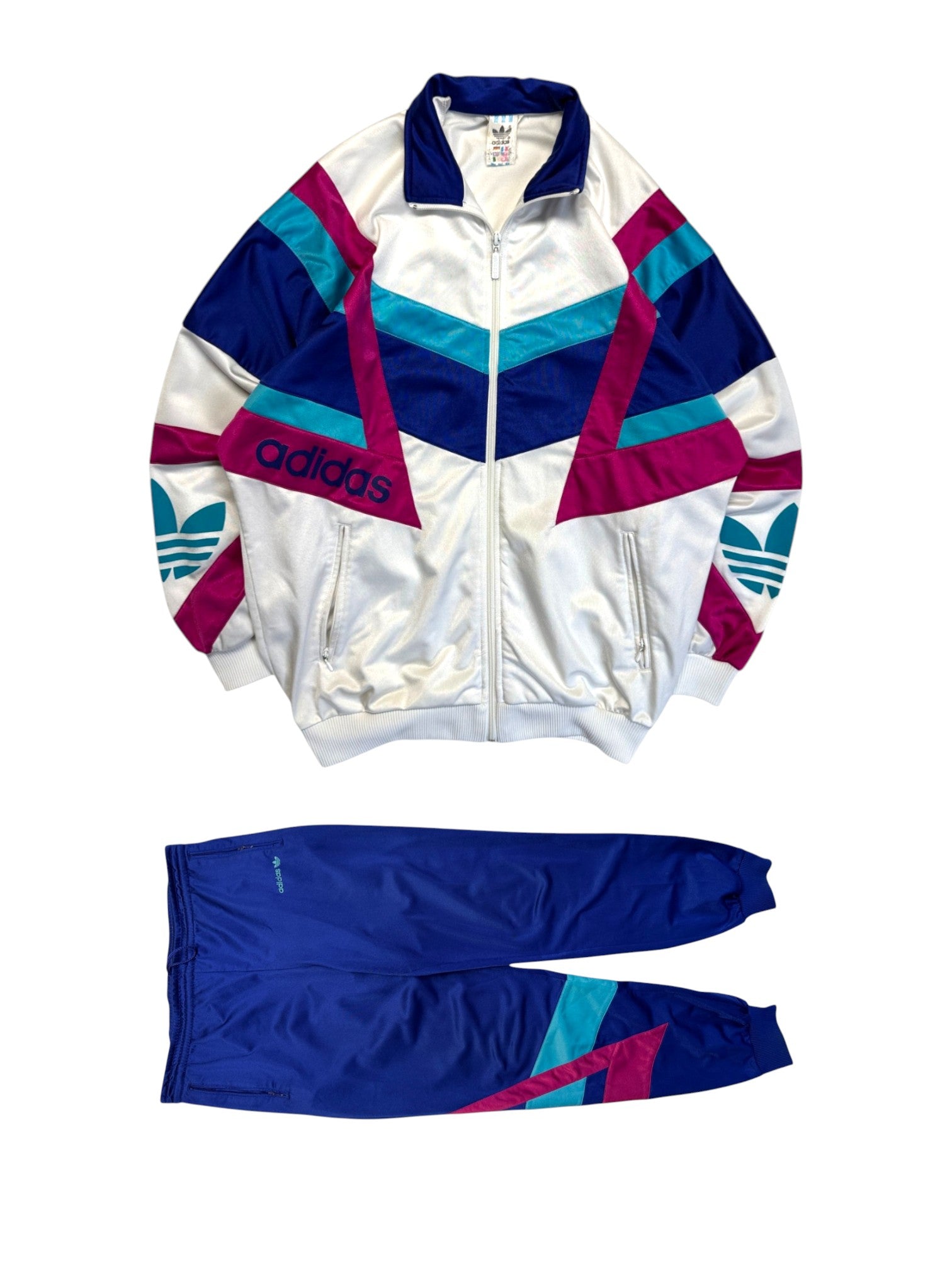 80s Adidas Sportanzug Weiß Blau D4 M