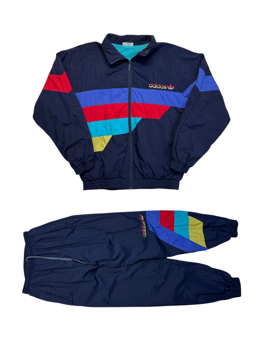 90s Adidas Sportanzug Tactel Fibre Colorblocked Dunkelblau/Schwarz D5 M