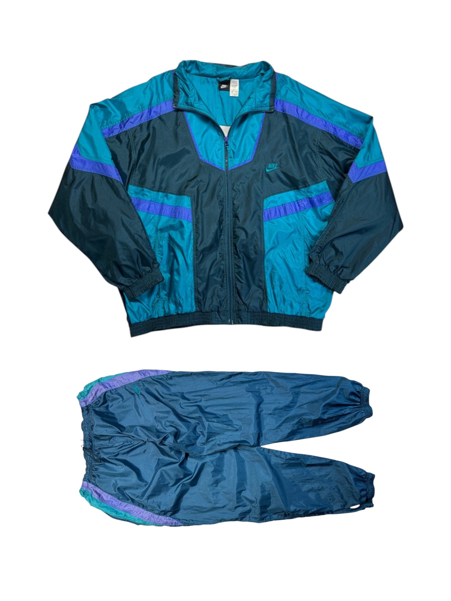 90s Nike Nylon Sportanzug Grau Grün XXL