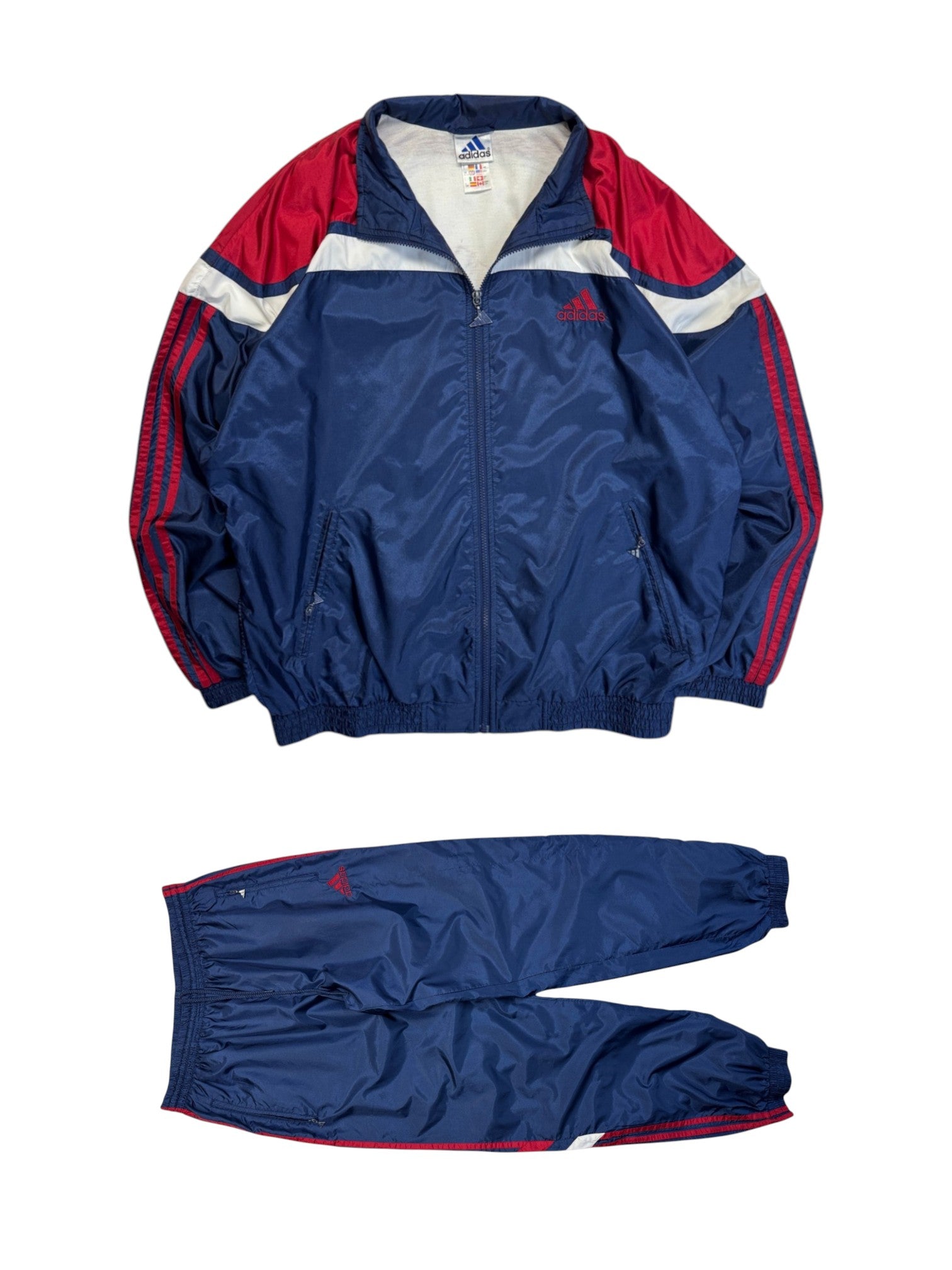 90s Adidas Nylon Tracksuit Dunkelblau Rot D7 L