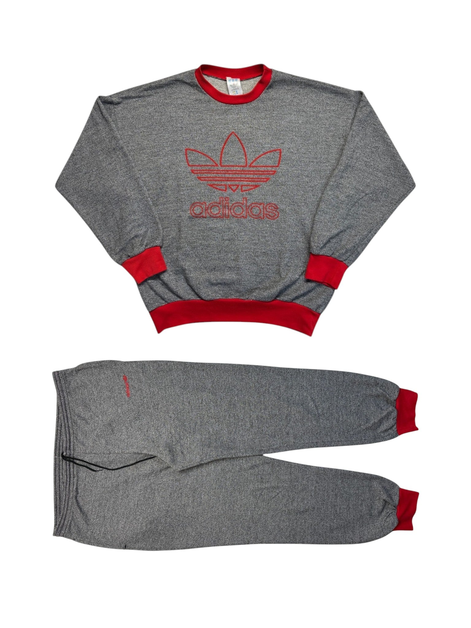 80s Adidas Sweatsuit Made In Singapore Grau Rot D7 L