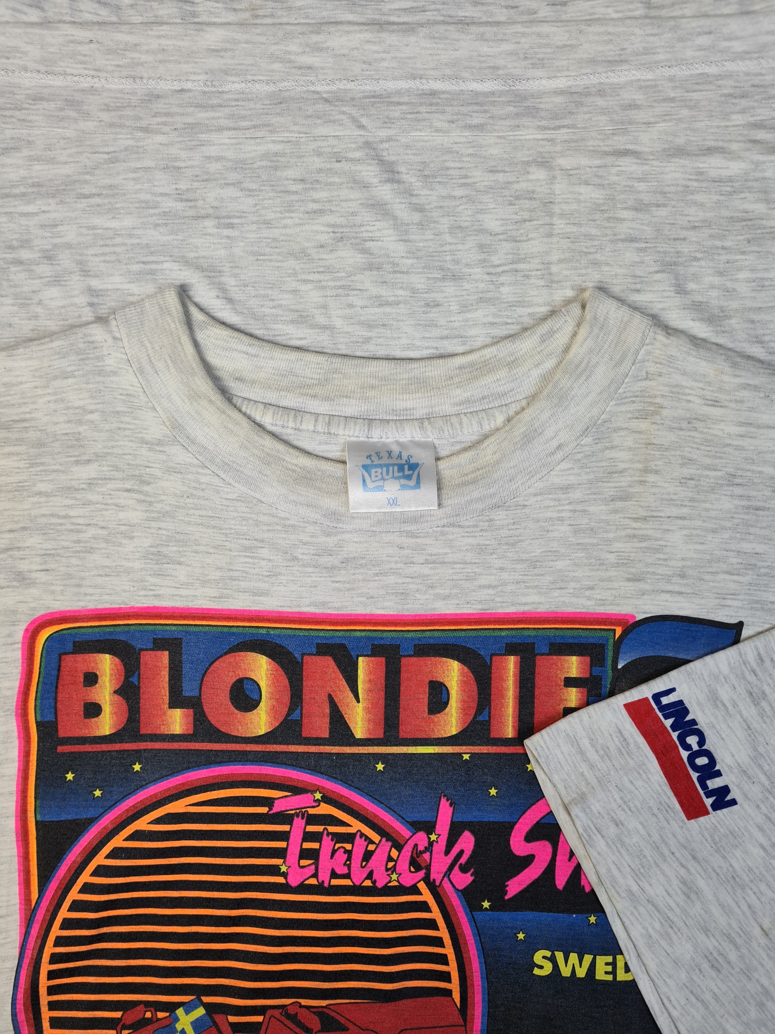 Vintage Texas Bull Shirt Lincoln Blondie Truck Show Sweden Single Stitched Heather Grau XXL - RareRags
