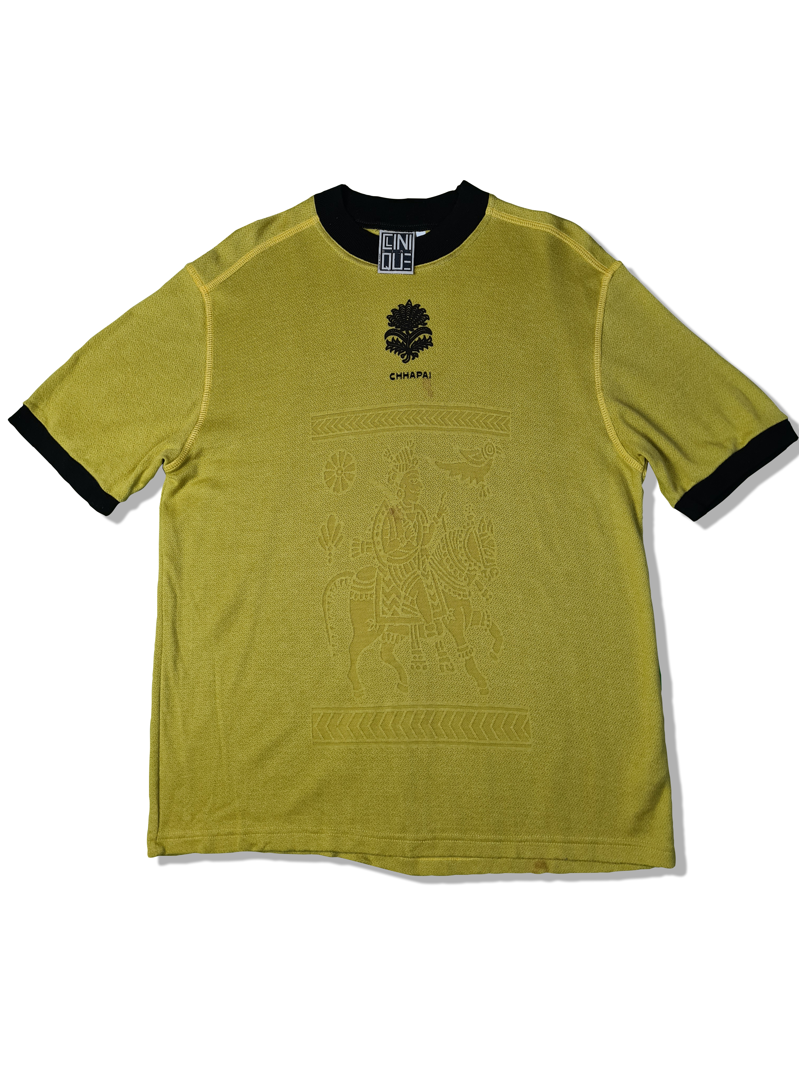 Vintage Clinique Shirt 80s "Chhapai" Ringer Optik Gelb Schwarz M - RareRags