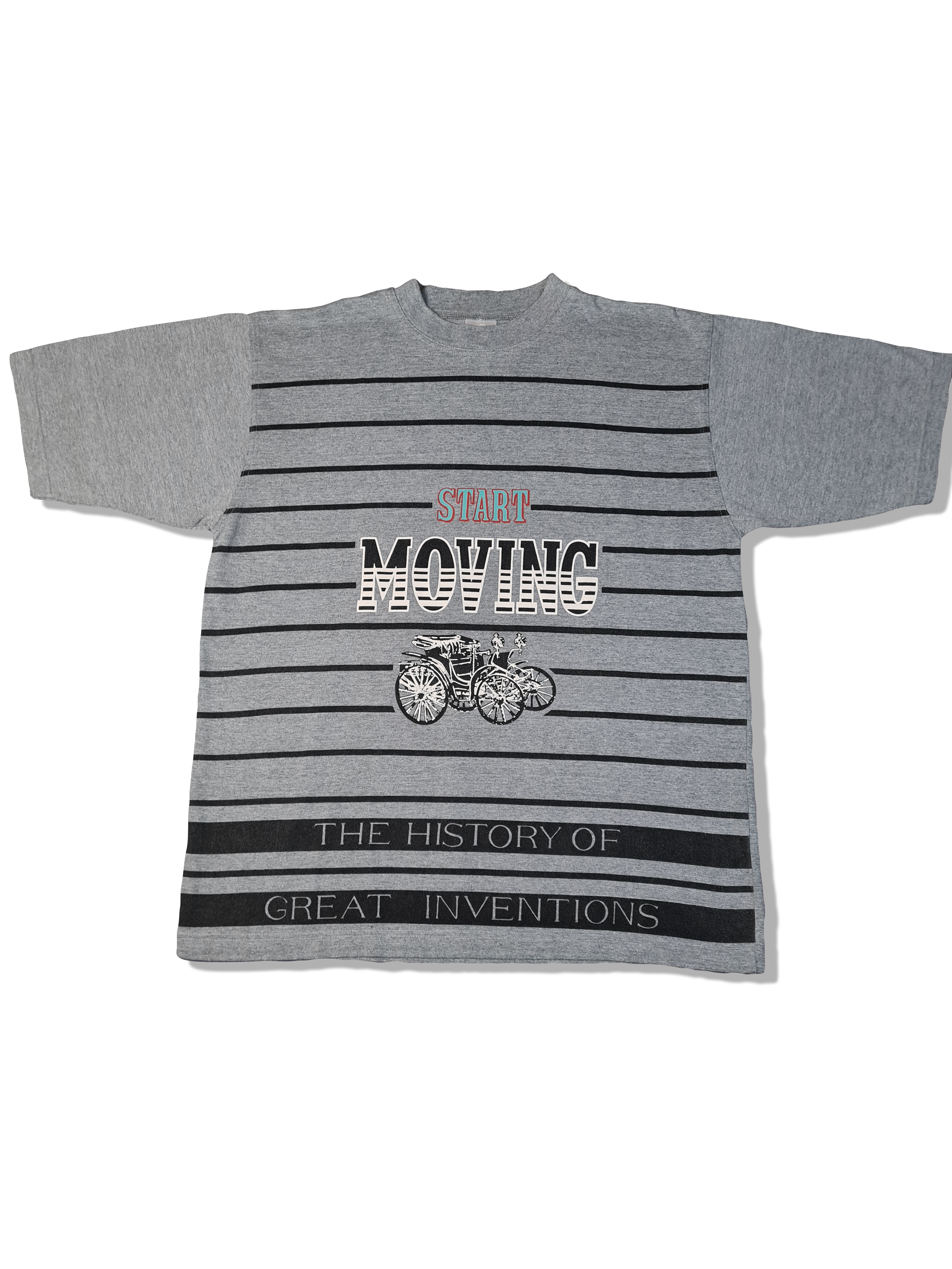 Vintage Studio Borgelt Shirt "Start Moving, The History Of Great Inventions" Grau L - RareRags