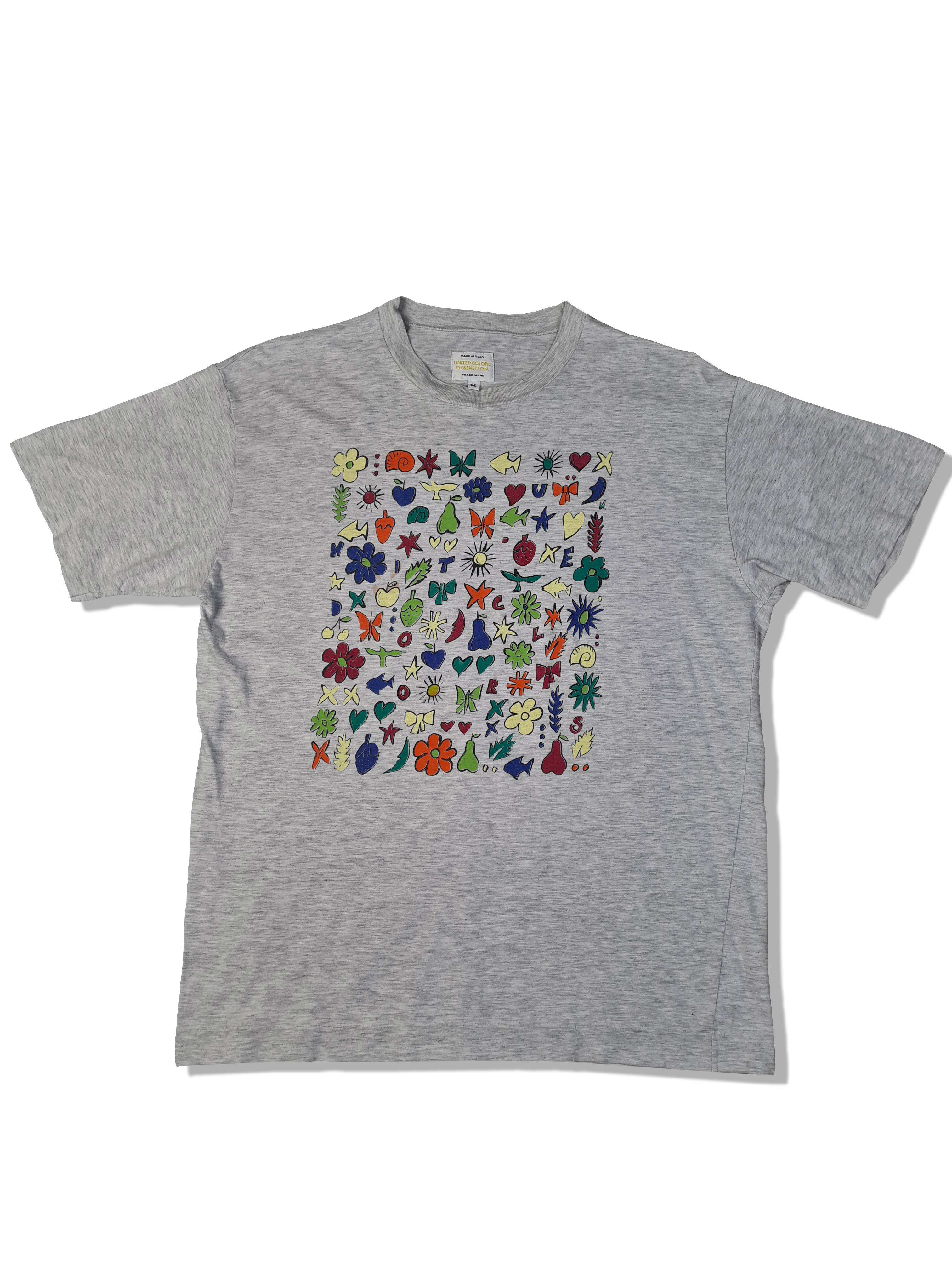 Vintage United Colors Of Benetton Shirt Natur Motive Single Stitched Made In Italy Grau M - RareRags