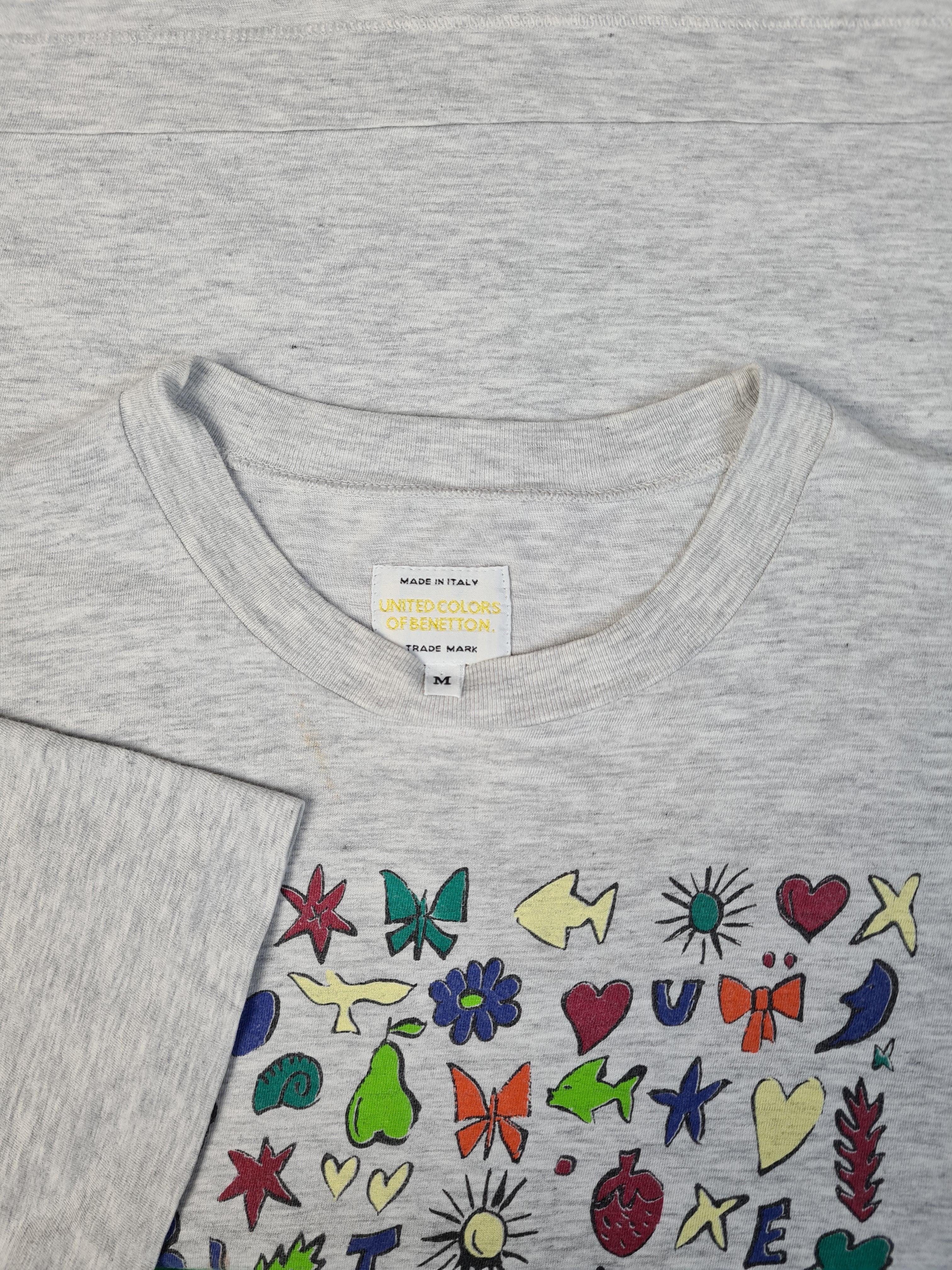 Vintage United Colors Of Benetton Shirt Natur Motive Single Stitched Made In Italy Grau M - RareRags