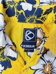 Vintage Kirra Hawaiihemd Kurzarm Made In Hong Kong Hibiskus Blüte Gelb Blau S