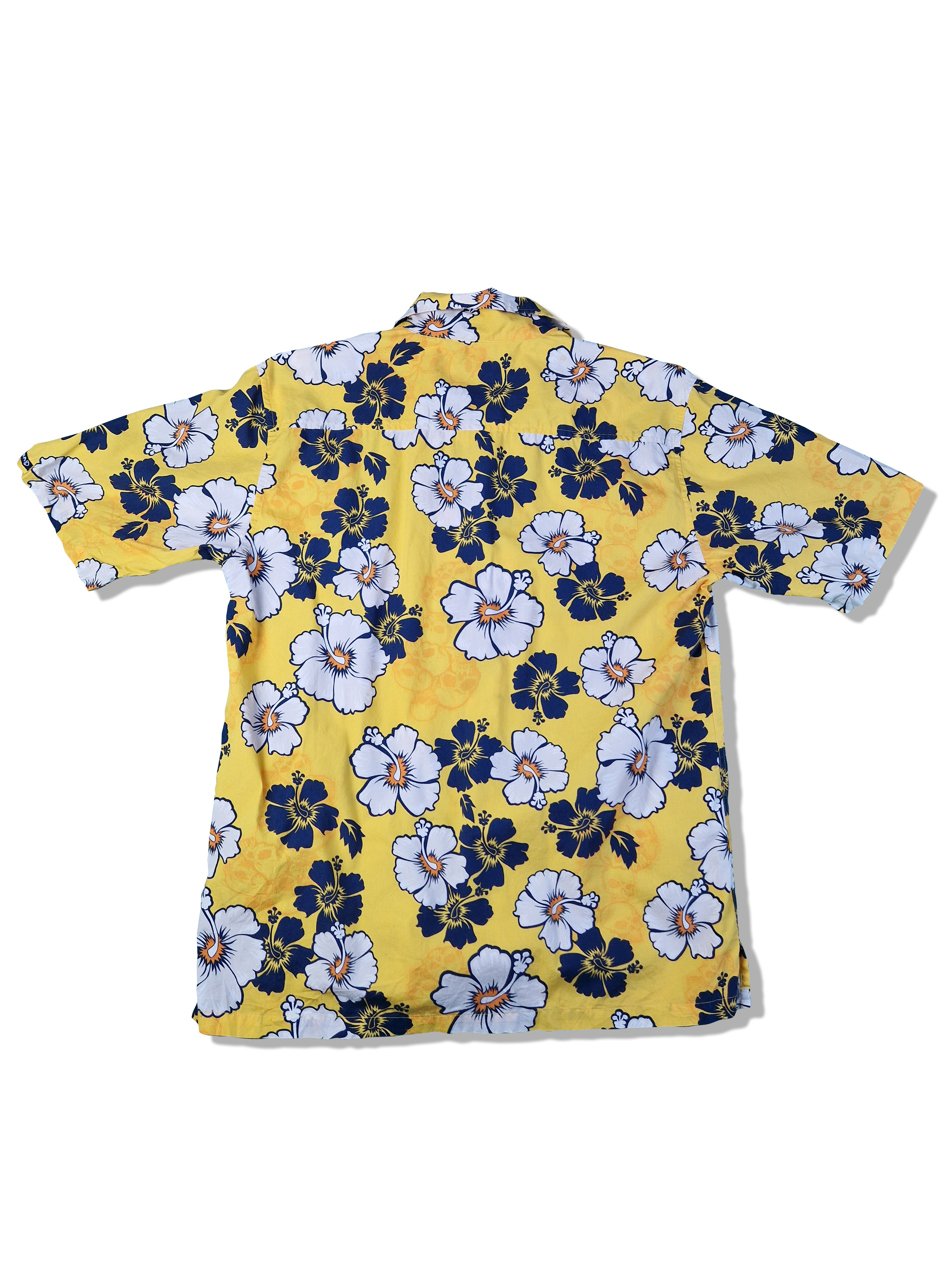 Vintage Kirra Hawaiihemd Kurzarm Made In Hong Kong Hibiskus Blüte Gelb Blau S