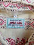 Vintage Milk Bar Hemd Kurzarm 80s Leinen Beige Rosa M-L