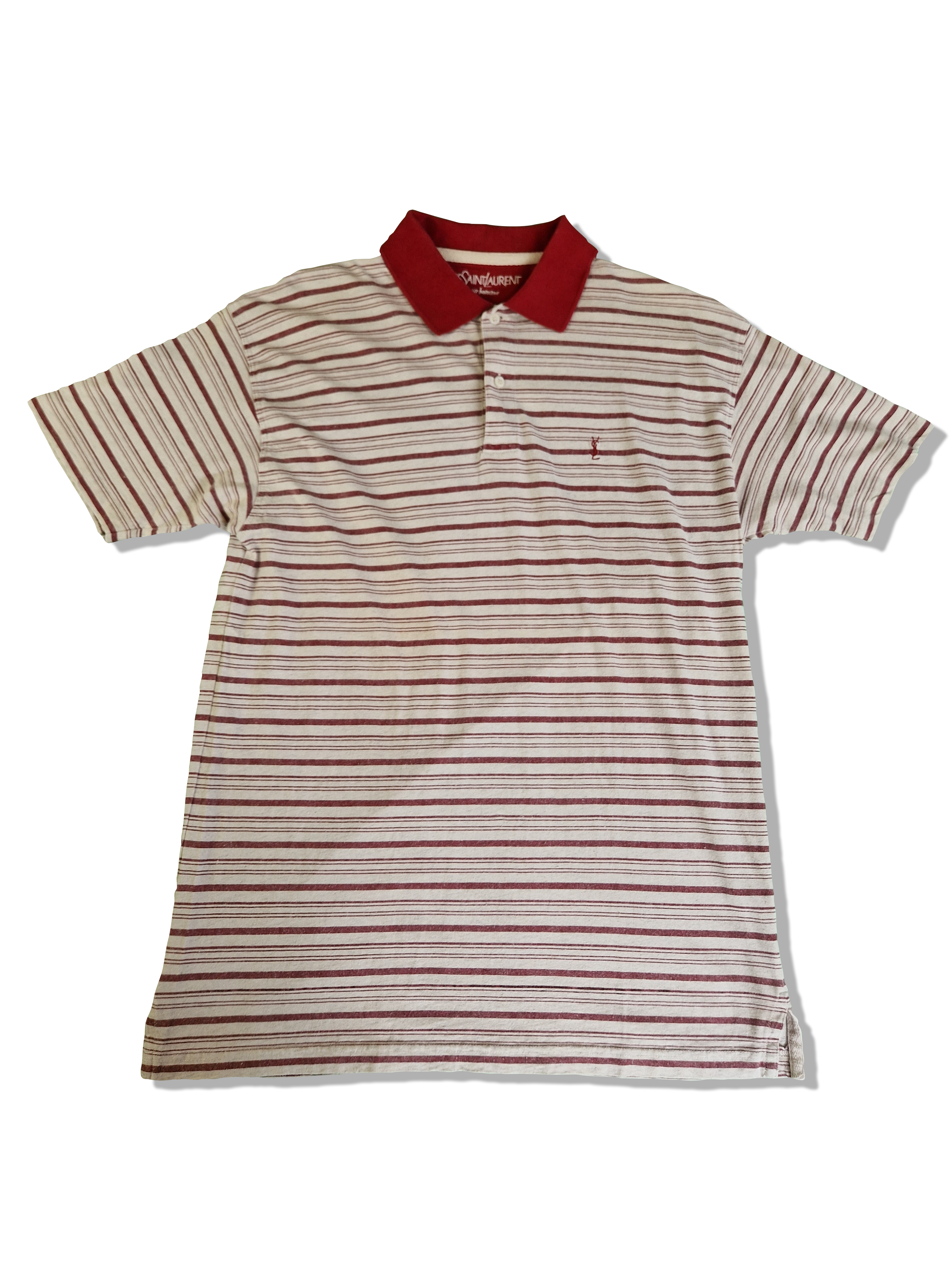 Vintage Yves Saint Laurent PoloShirt Striped Leinen Weiß Rot L