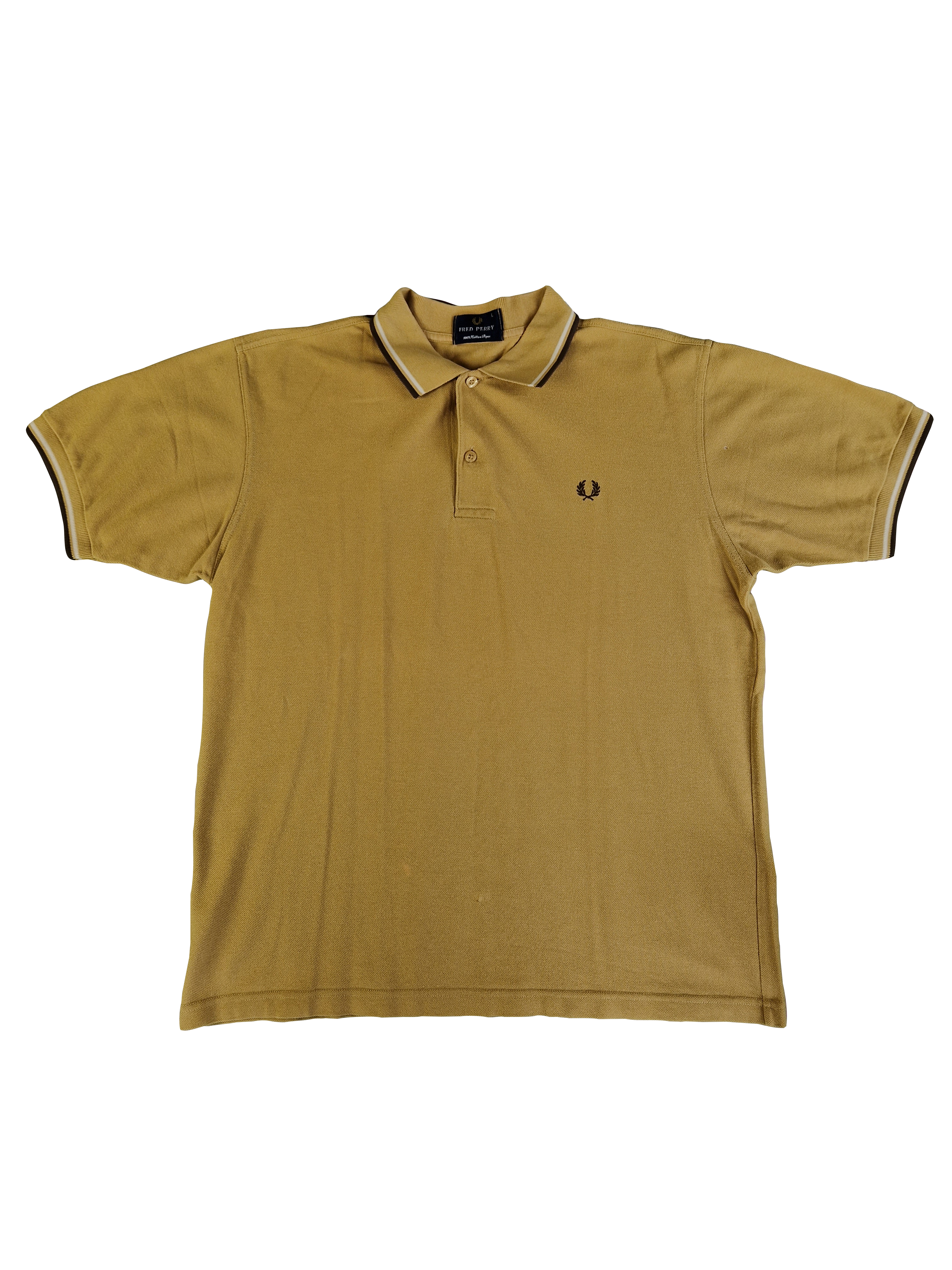 Vintage Fred Perry Poloshirt Cotton Pique Made In Portugal Gelb/Senf L