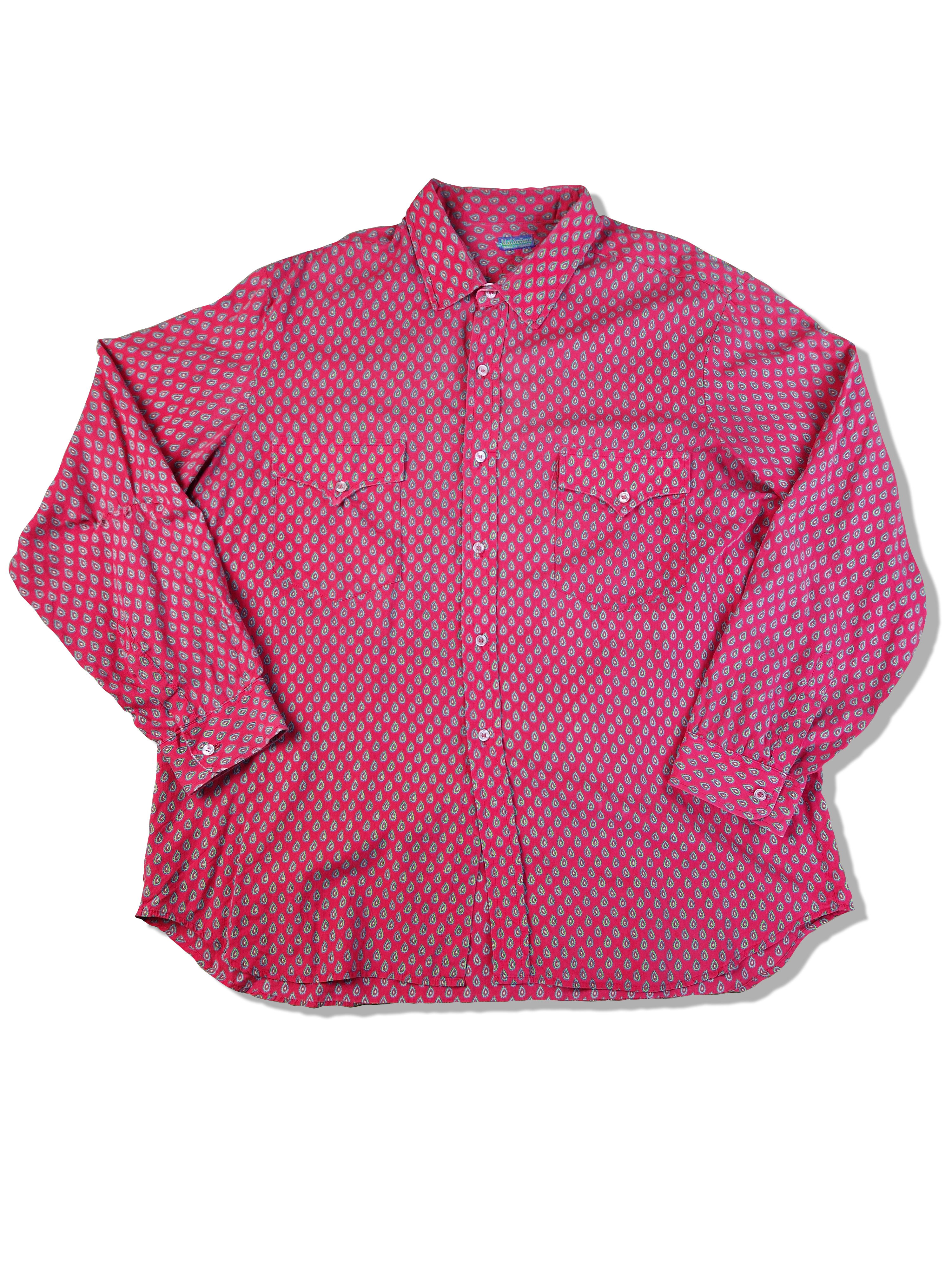 Vintage Valdrôme Hemd 70s Made In France Rot L-XL