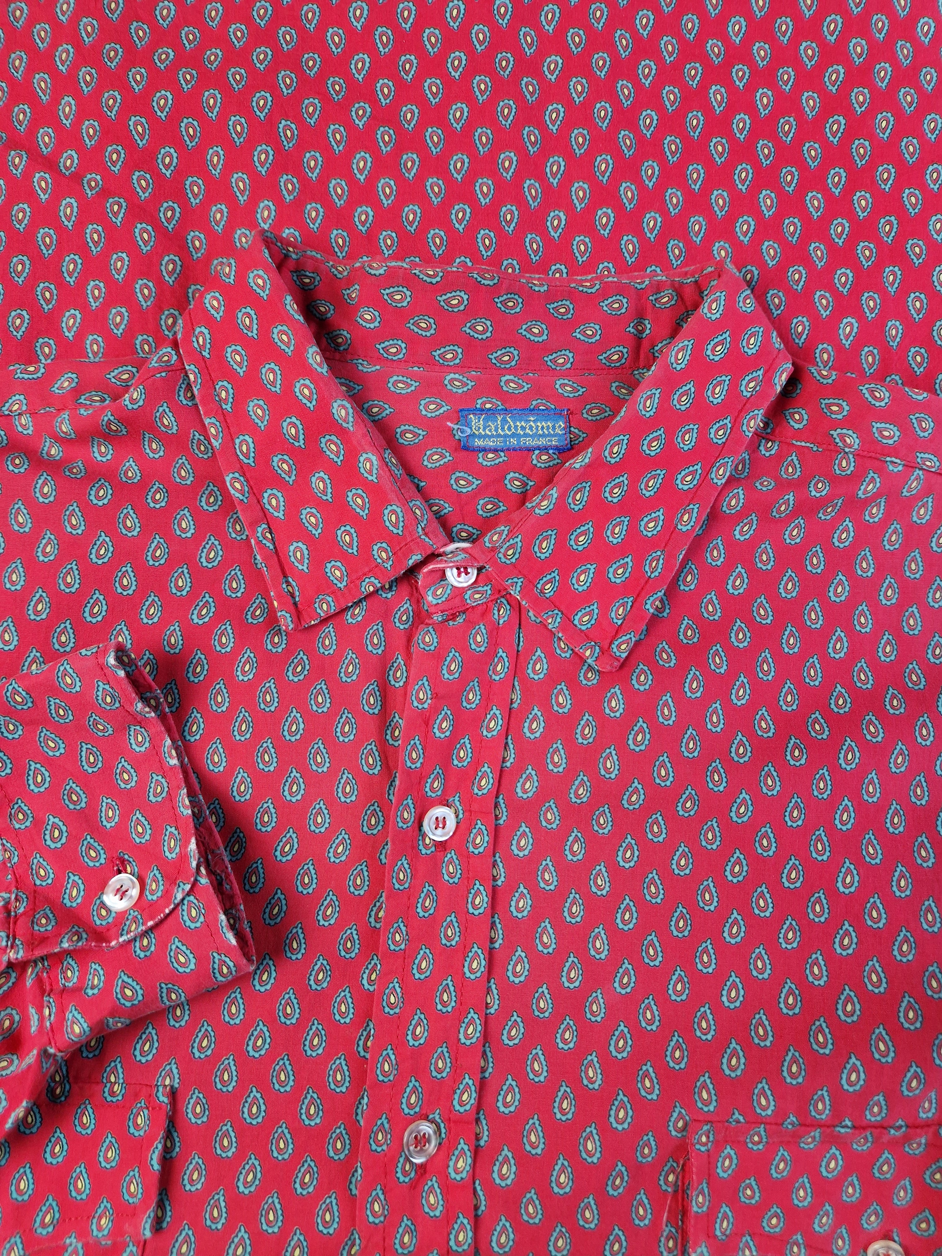 Vintage Valdrôme Hemd 70s Made In France Rot L-XL