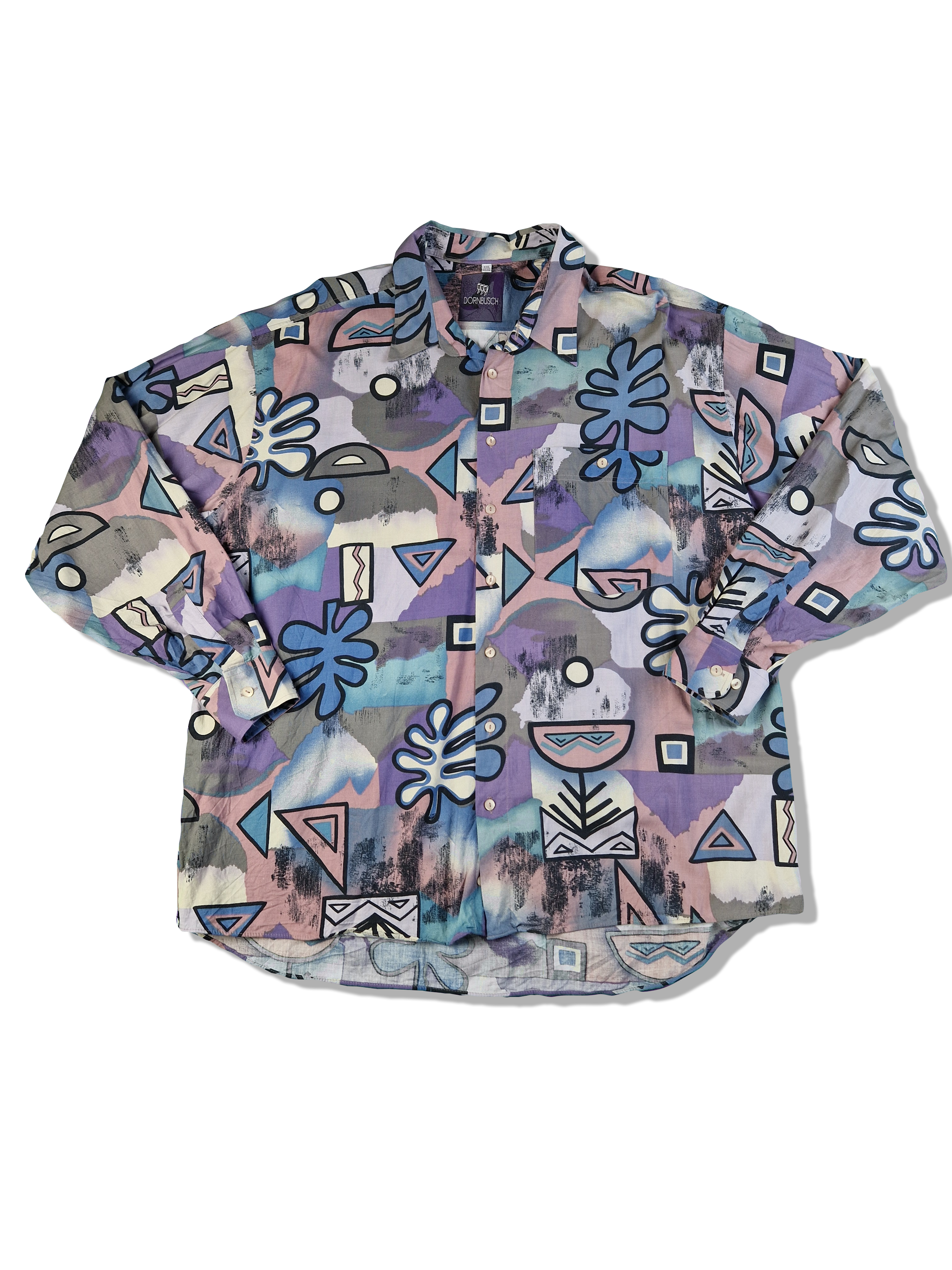 Vintage Dornbusch Hemd 80s Crazy Pattern Flieder Blau XXL