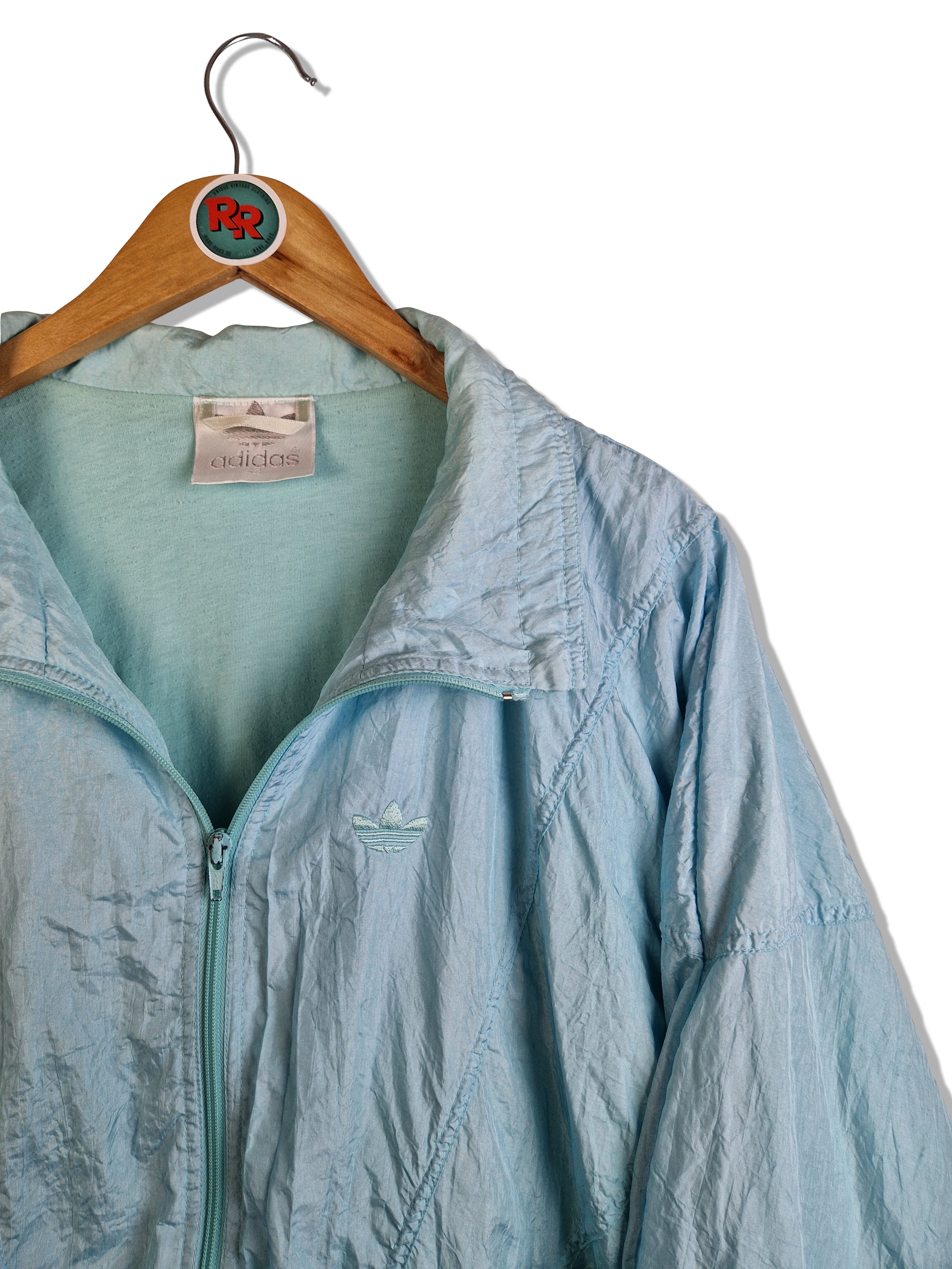 Vintage Adidas Sportjacke Silvertag Monochrom Hellblau / Türkis L