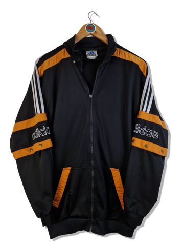 Vintage Adidas Sportjacke Late 90s Big Trefoil Druckknöpfe Orange Schwarz L-XL