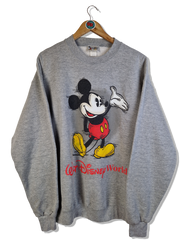 Vintage Disney World Sweater Mickey Maus Made In USA Heather Grau L