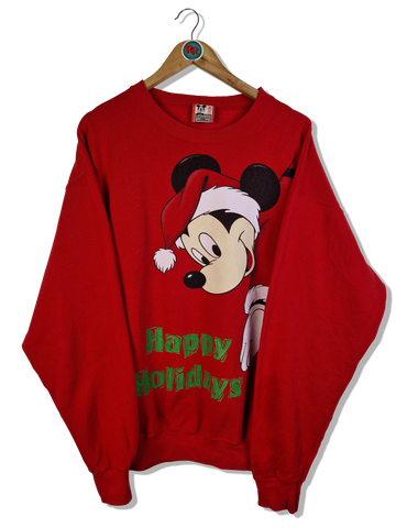 Vintage Disney Sweater Weihnachten Mickey Happy Holidays Made In USA Rot L