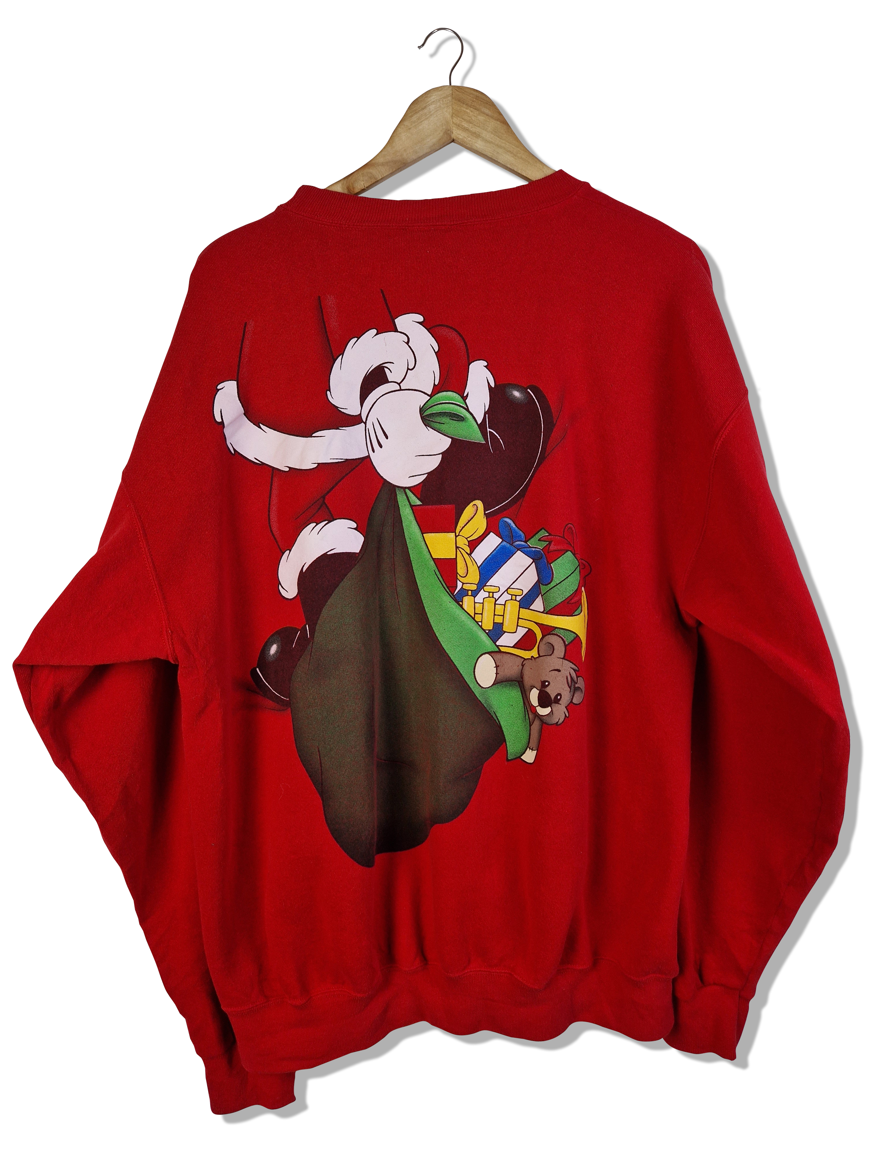 Vintage Disney Sweater Weihnachten Mickey Happy Holidays Made In USA Rot L