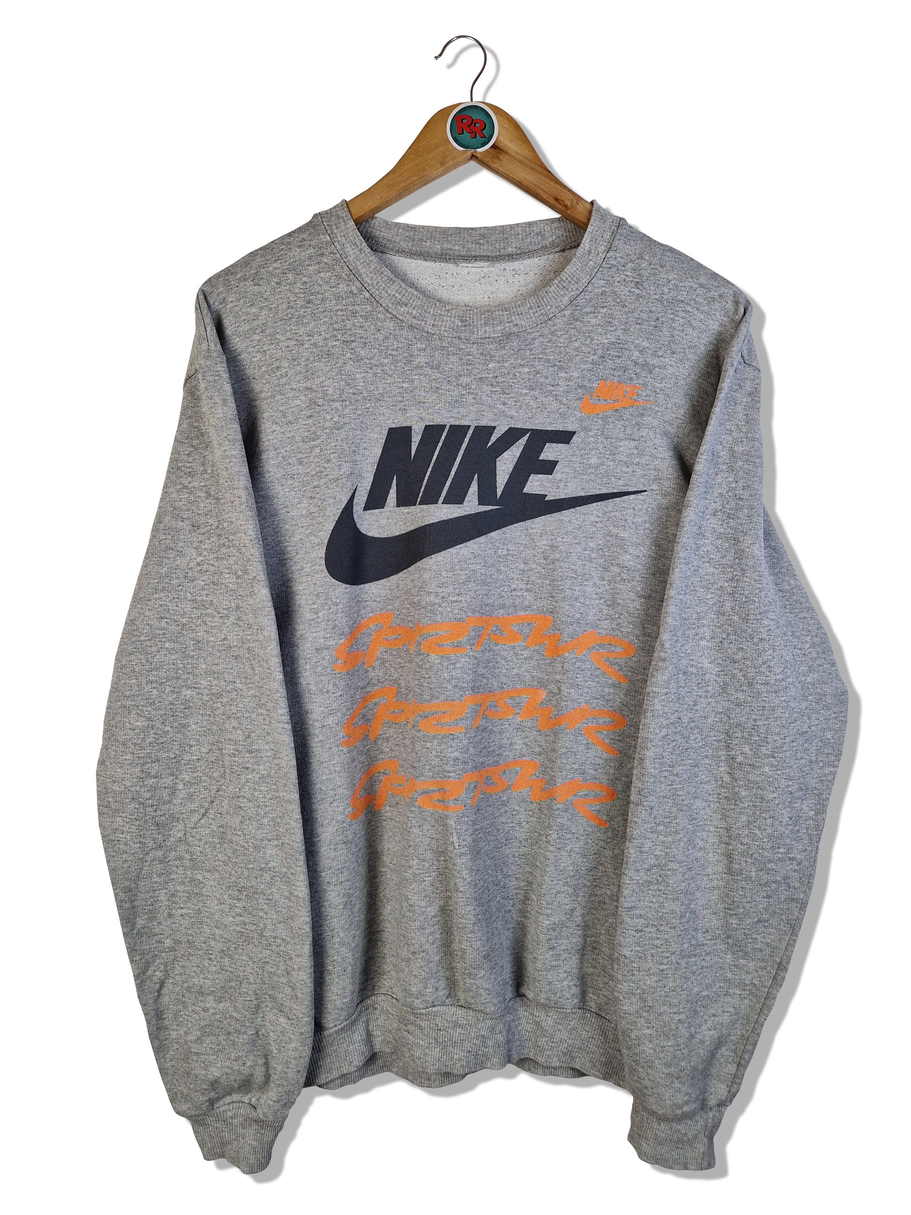 Vintage Nike Sweater 80s Bedruckt Grau L-XL - RareRags