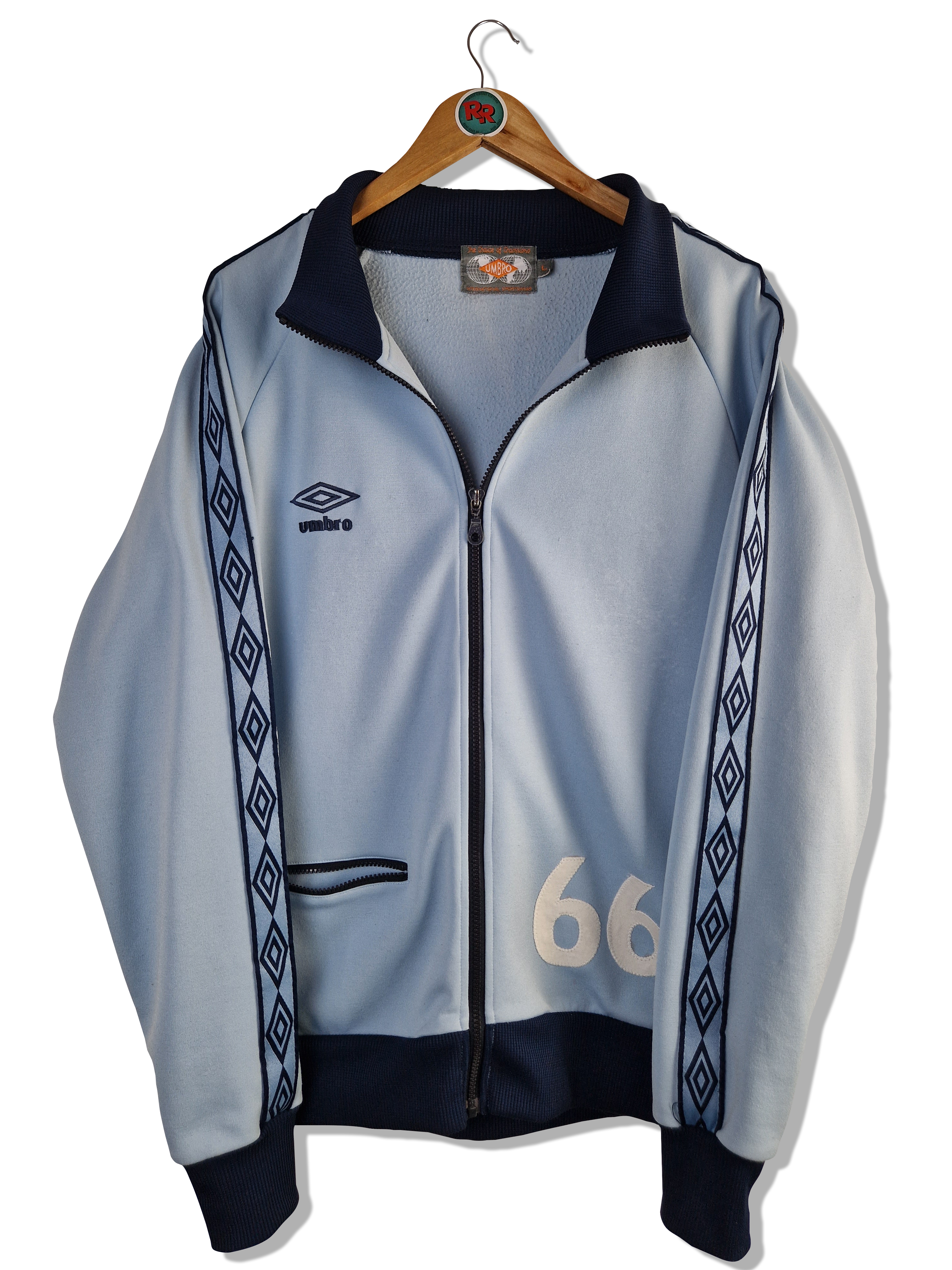Vintage Umbro Sportjacke 80s #66 Big Back Logo Logostreifen Hellblau L