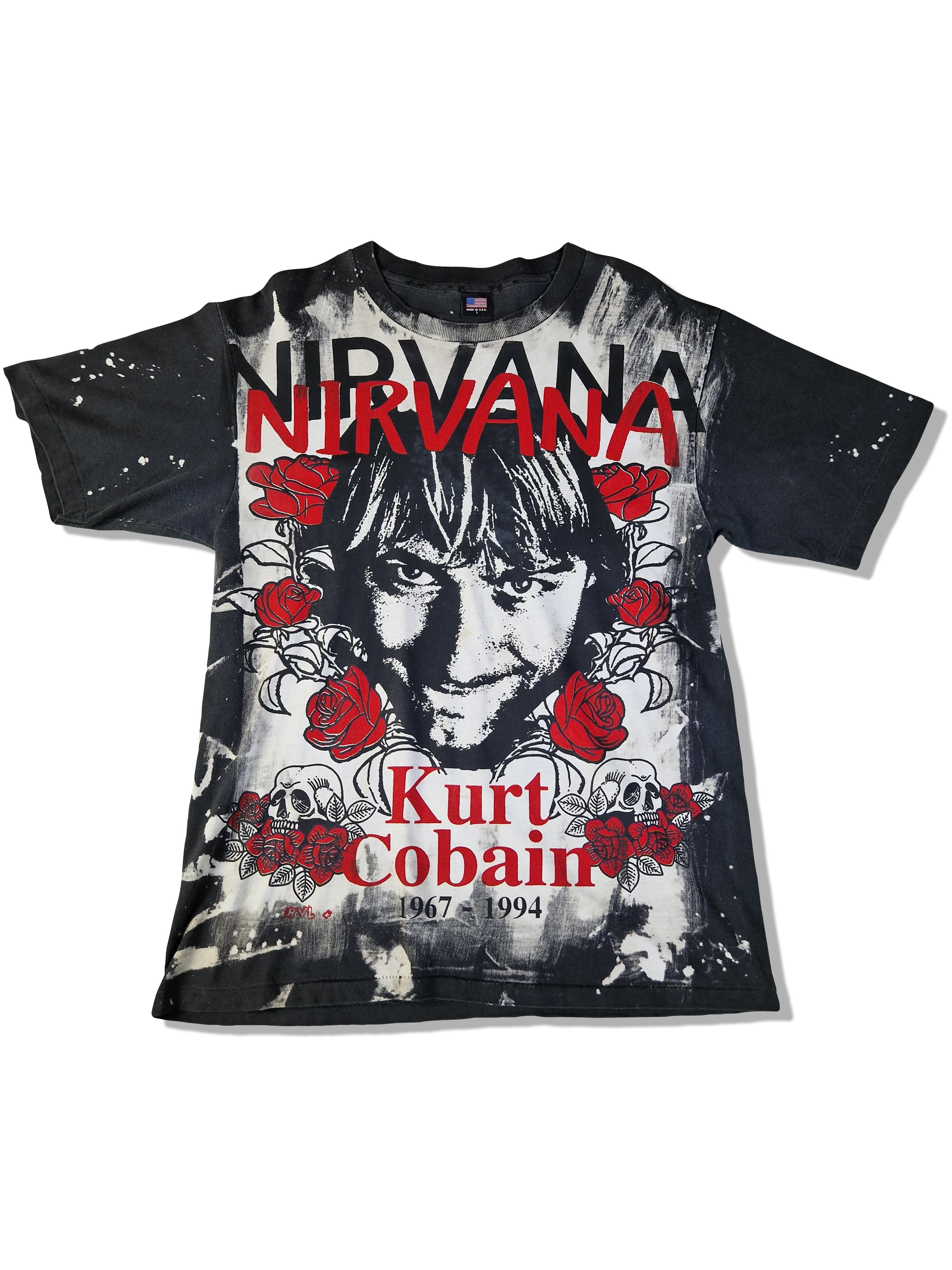 Nirvana Shirt Kurt Cobain Reprint Single Stitched All Over Schwarz L - RareRags