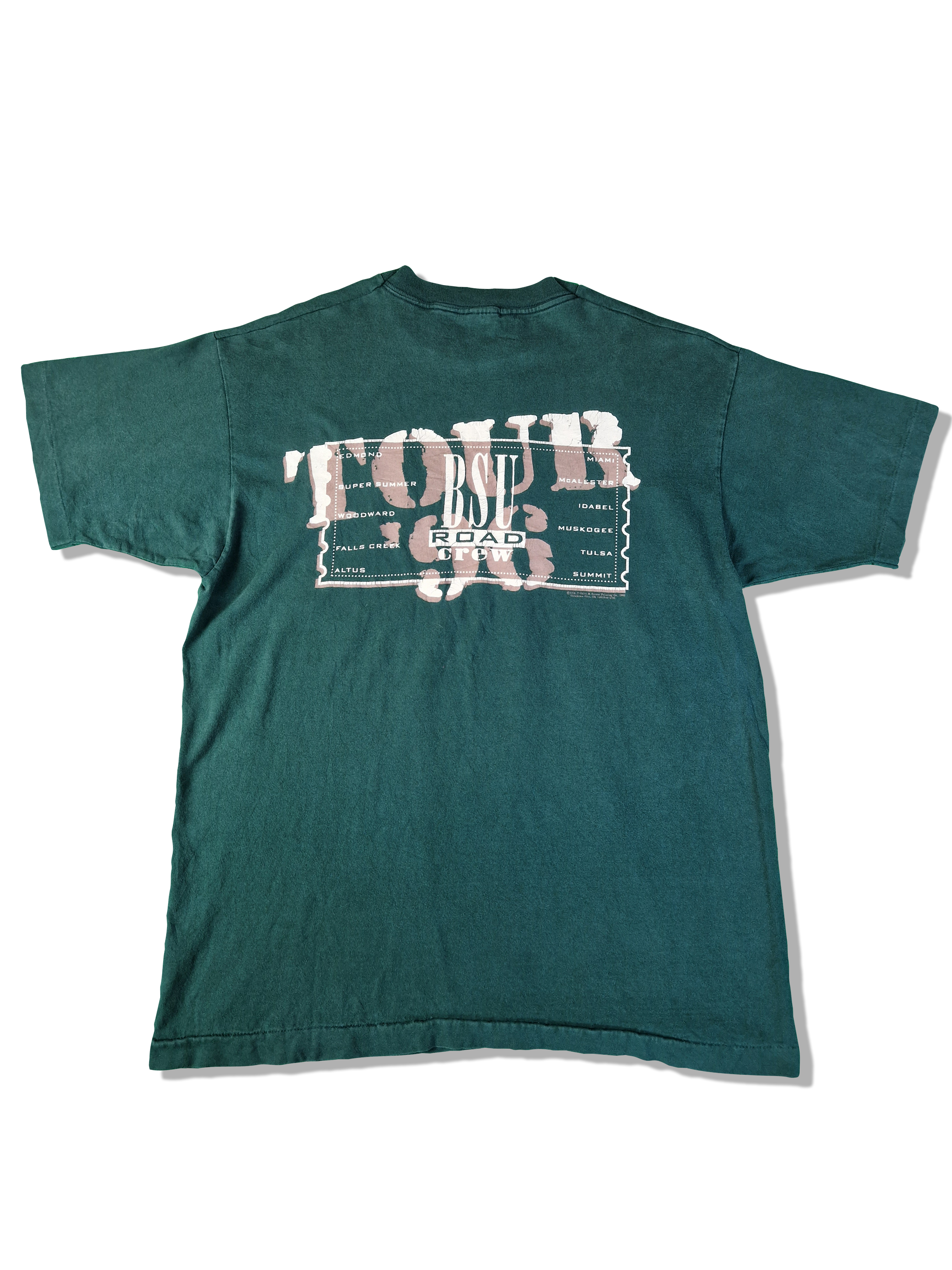 Vintage Fruit Of The Loom Shirt BSU Road Crew Tour 1996 Made In USA Single Stitched Grün XL - RareRags
