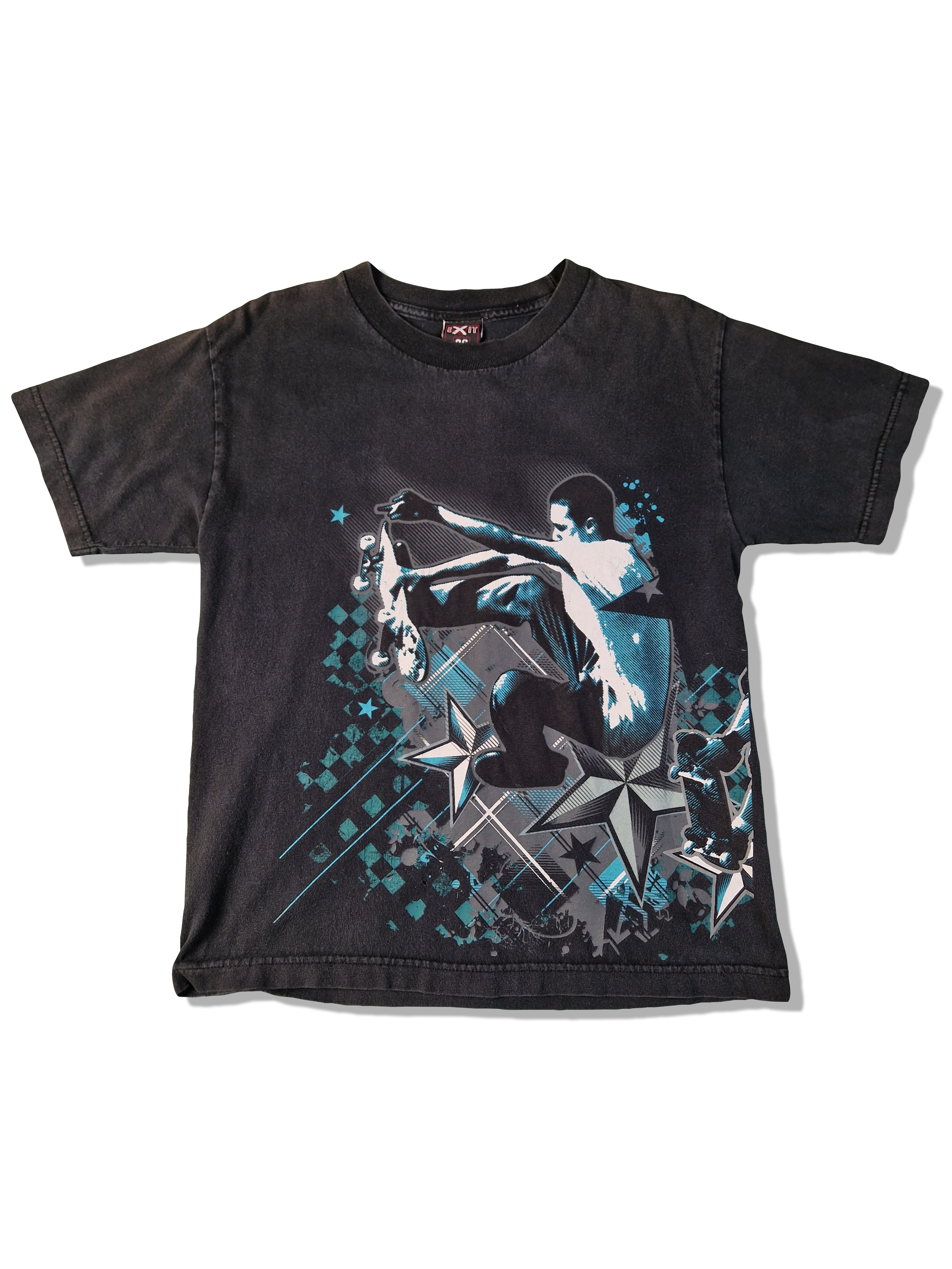 Y2K Exit 26 Shirt Skating Print Schwarz M-L - RareRags