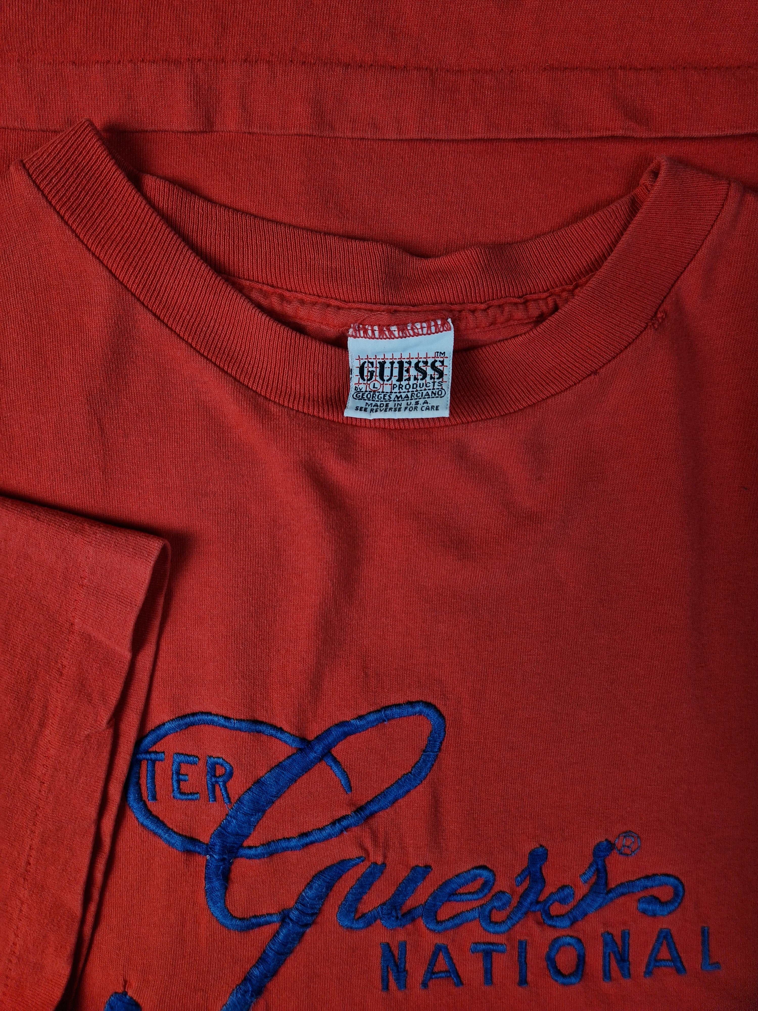 Vintage Guess Shirt Single Stitched Made In USA Bestickt Rot L - RareRags