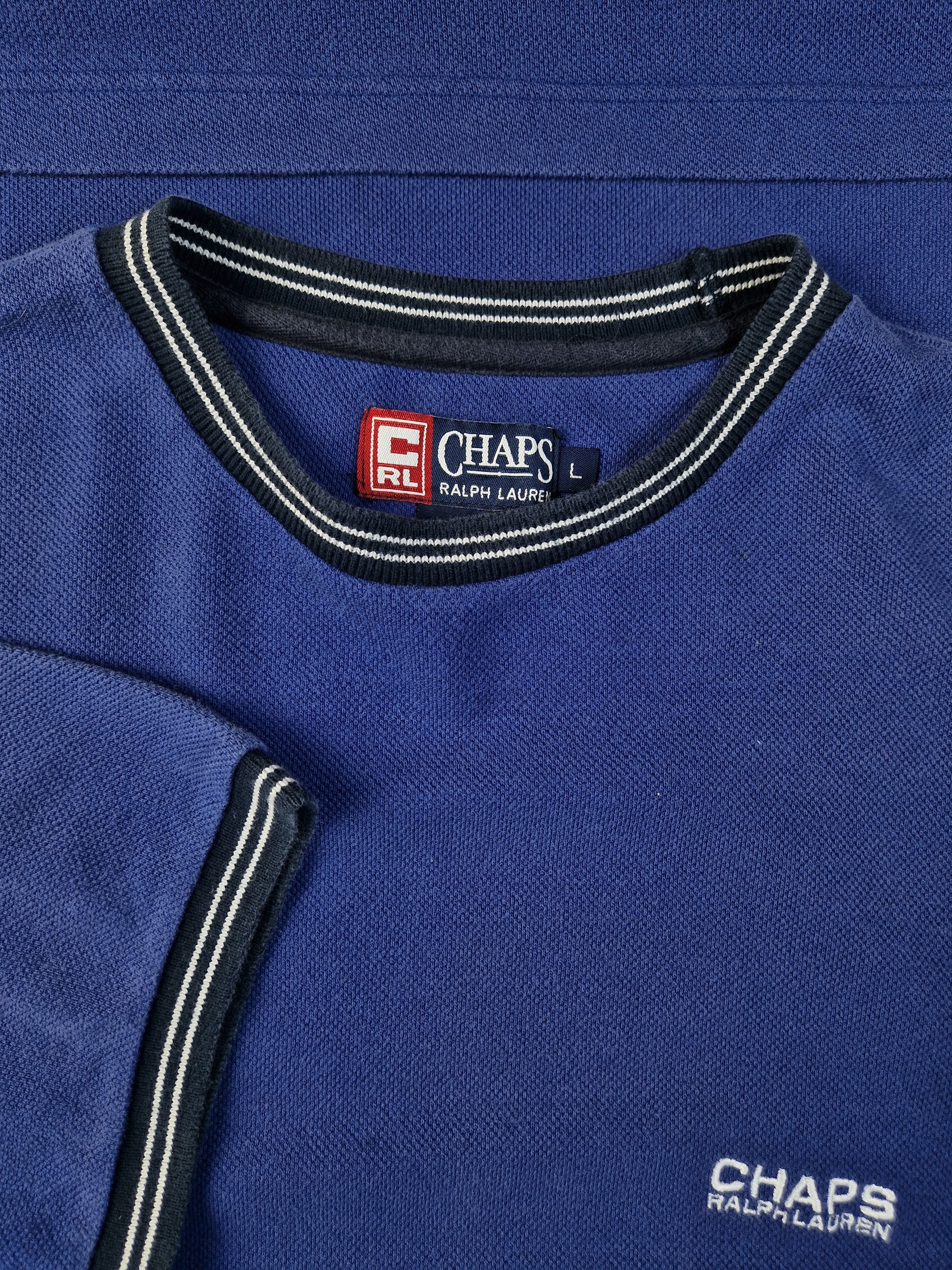 Vintage Chaps By Ralph Lauren Shirt Ringer Optik Dicker Stoff Bestickt Blau L - RareRags