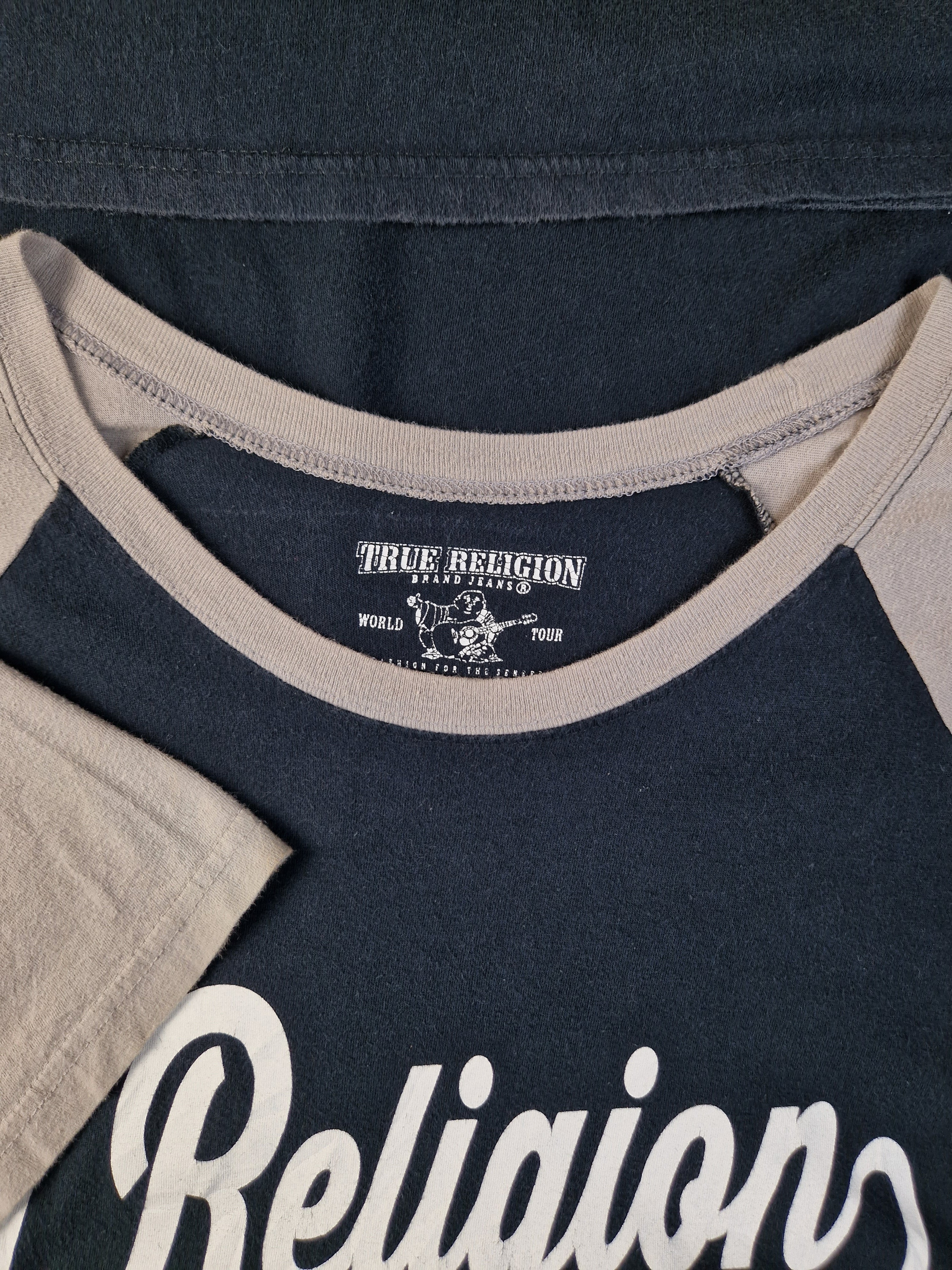 True Religion Shirt Logo Spellout Print Dunkelblau Hellbraun XXL - RareRags
