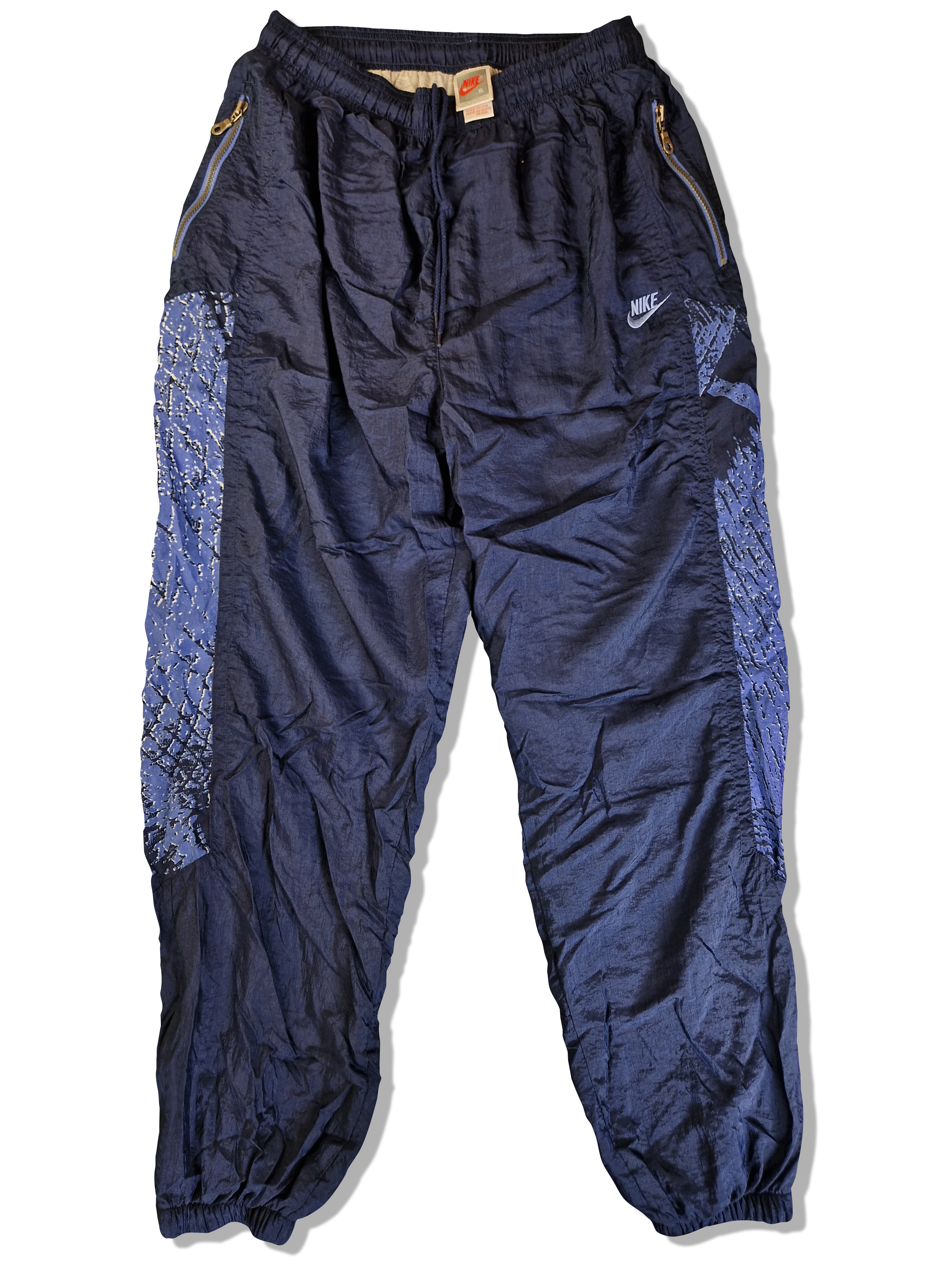 Vintage Nike Jogginghose Silvertag Abstract Pattern Dunkelblau XL