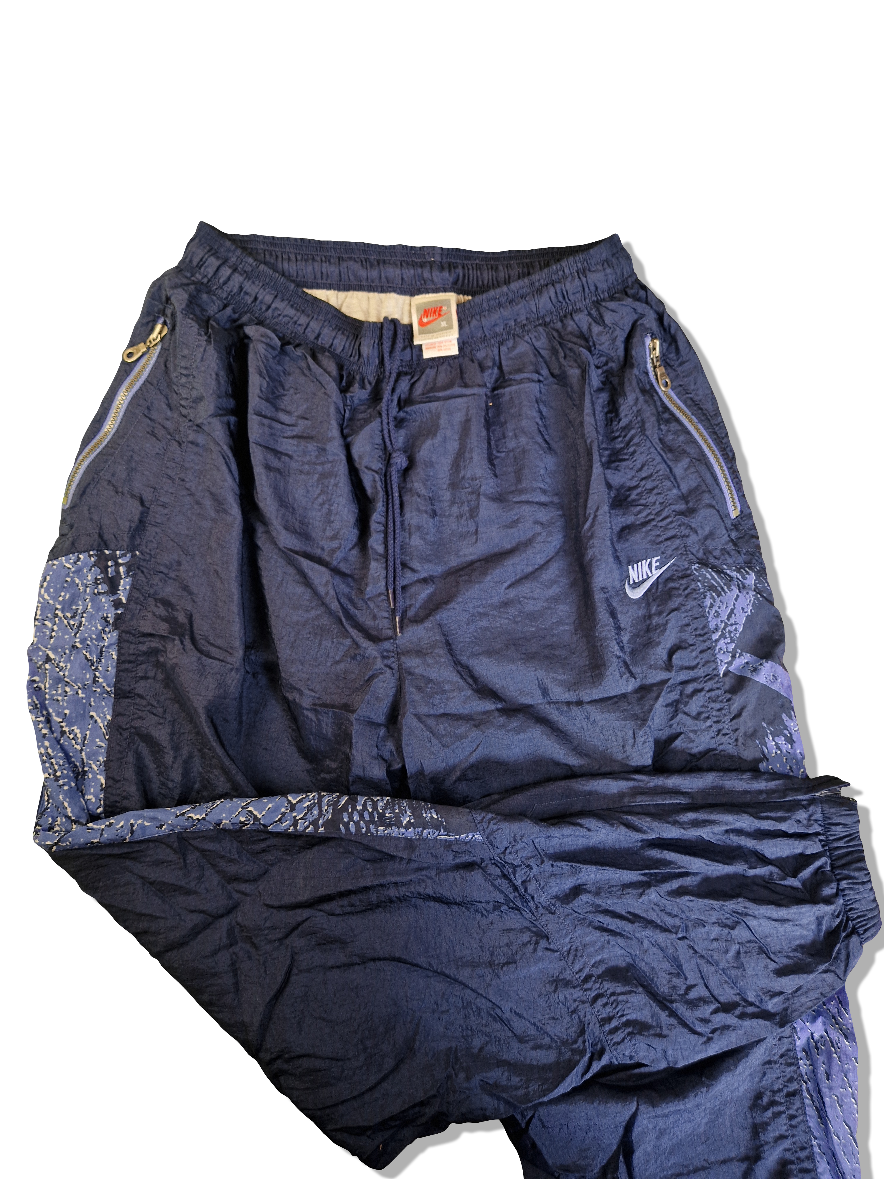 Vintage Nike Jogginghose Silvertag Abstract Pattern Dunkelblau XL
