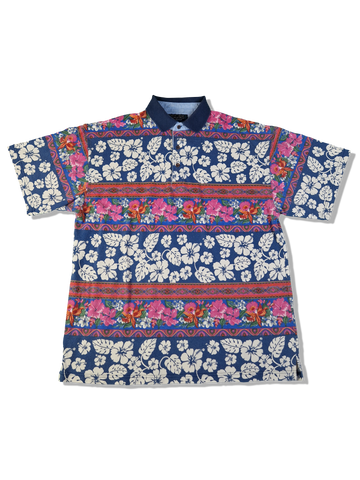 Vintage Check Mark Poloshirt Floral Pattern Bunt XL