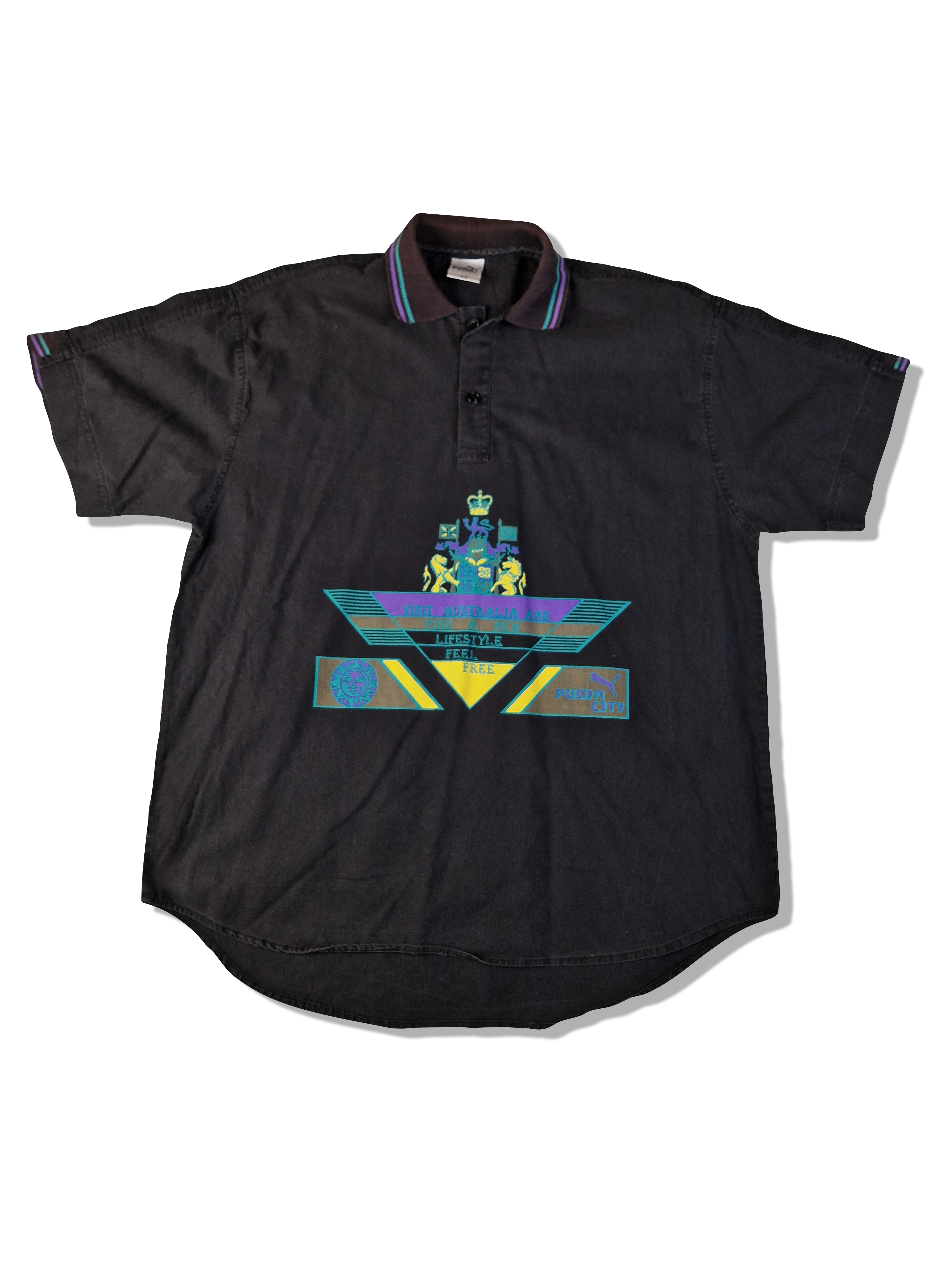 Vintage Puma Poloshirt City Australia Print Schwarz M