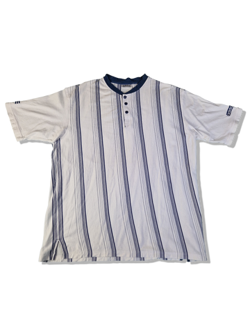 Vintage Adidas Shirt Mit Knopfreihe Gestreift Weiß Blau XL
