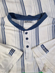 Vintage Adidas Shirt Mit Knopfreihe Gestreift Weiß Blau XL