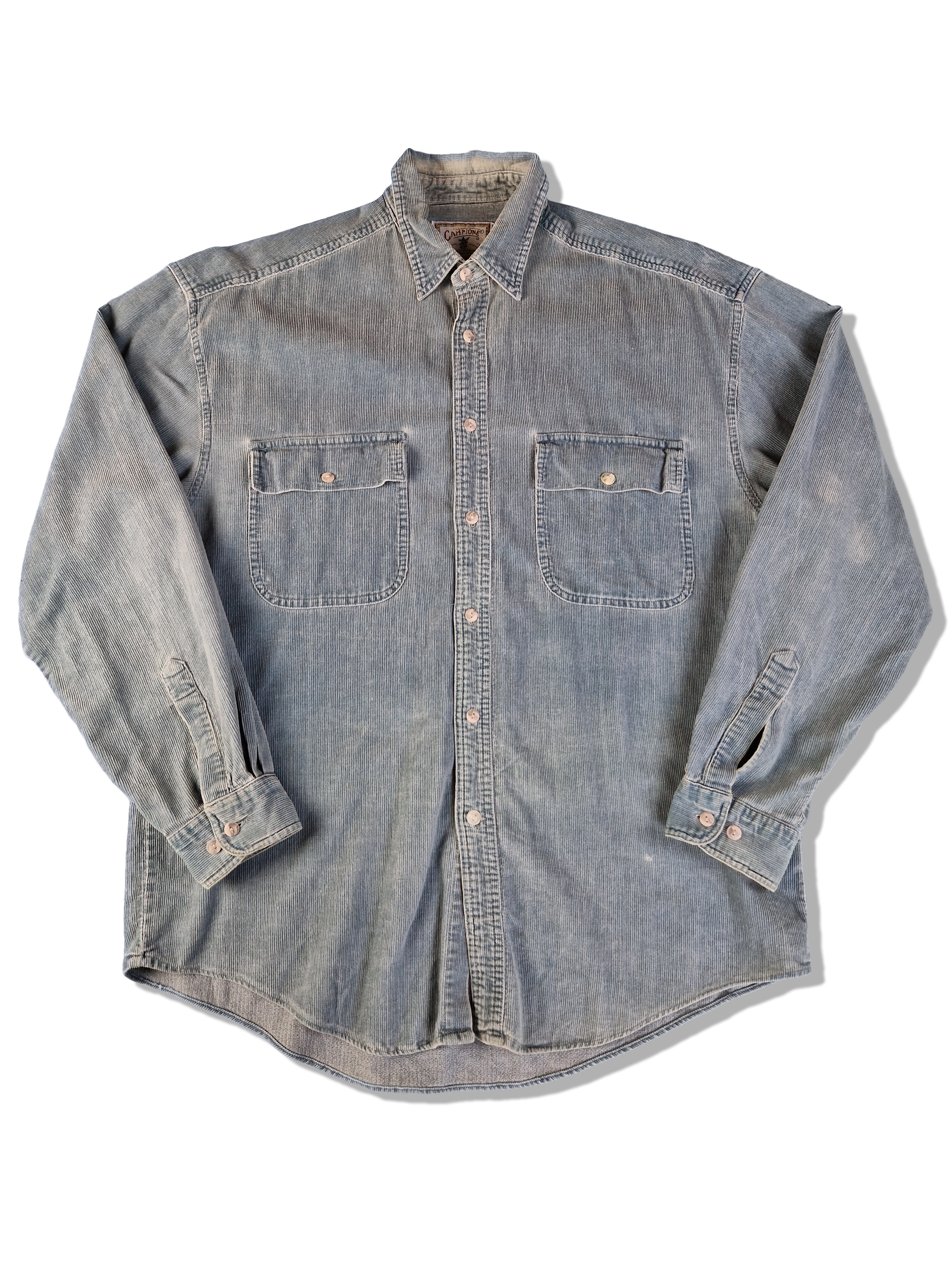 Vintage Campion Cordhemd Blau/Grau L-XL