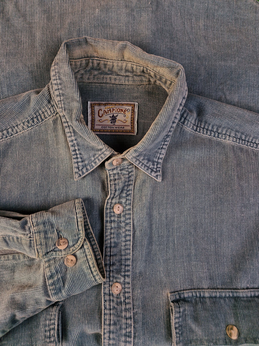 Vintage Campion Cordhemd Blau/Grau L-XL
