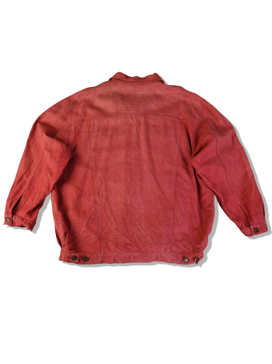 Vintage Leinen Jacke Jeansjacken Schnitt Blouson Rot M-L