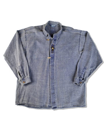 Vintage Landhaus Hemd Dicker Schwerer Baumwollstoff Jeansblau (42) L-XL