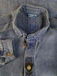 Vintage Landhaus Hemd Dicker Schwerer Baumwollstoff Jeansblau (42) L-XL